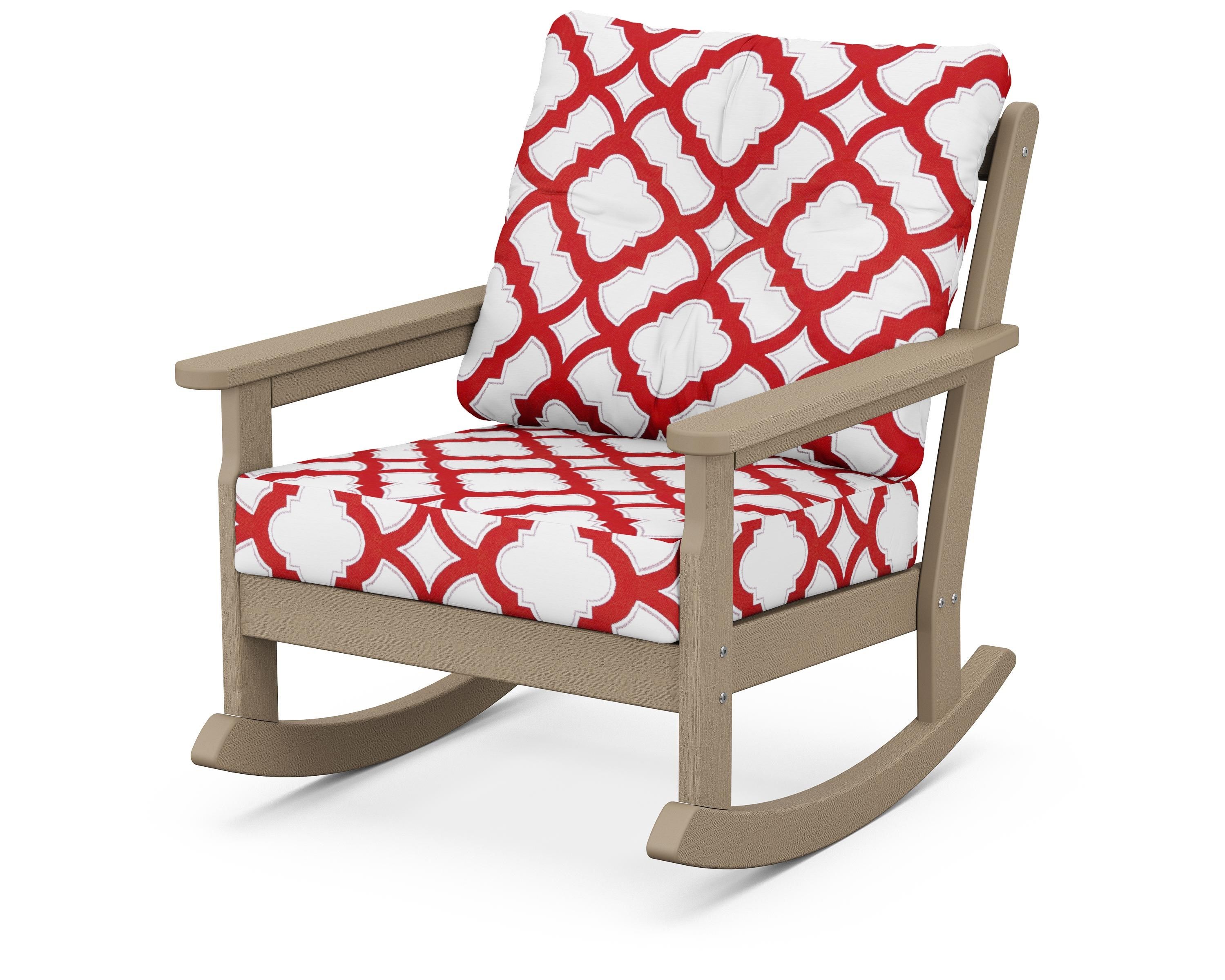 POLYWOOD® Vineyard Deep Seating Rocking Chair in Vintage Sahara / Trellis Crimson