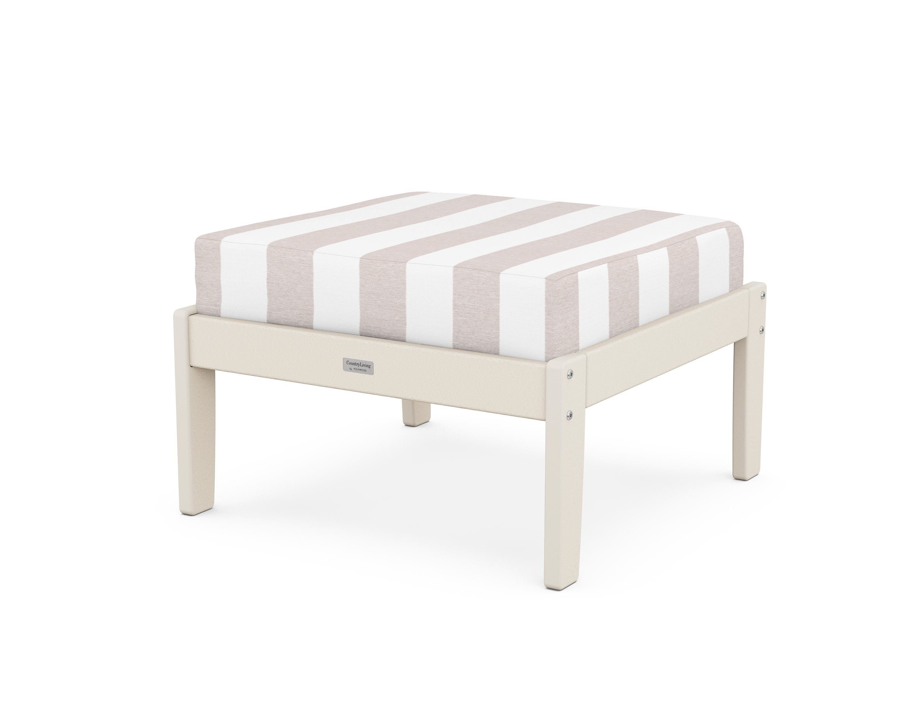 Country Living Cottage Deep Seating Ottoman in Sand / Cabana Stripe Dune Burlap