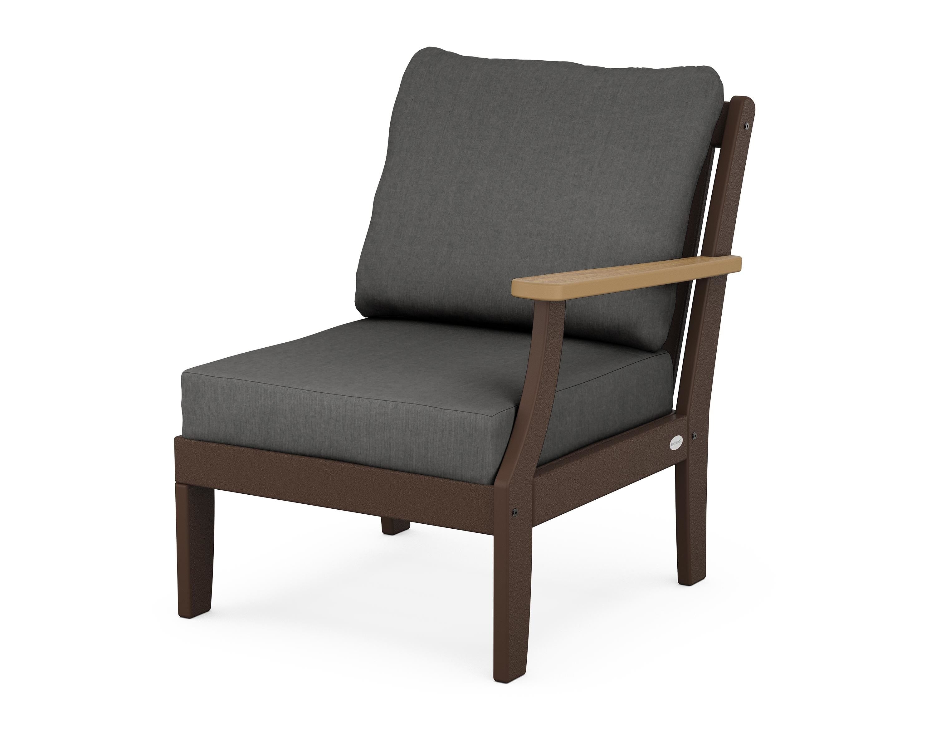 POLYWOOD® Braxton Modular Right Arm Chair in Mahogany / Natural / Spectrum Carbon