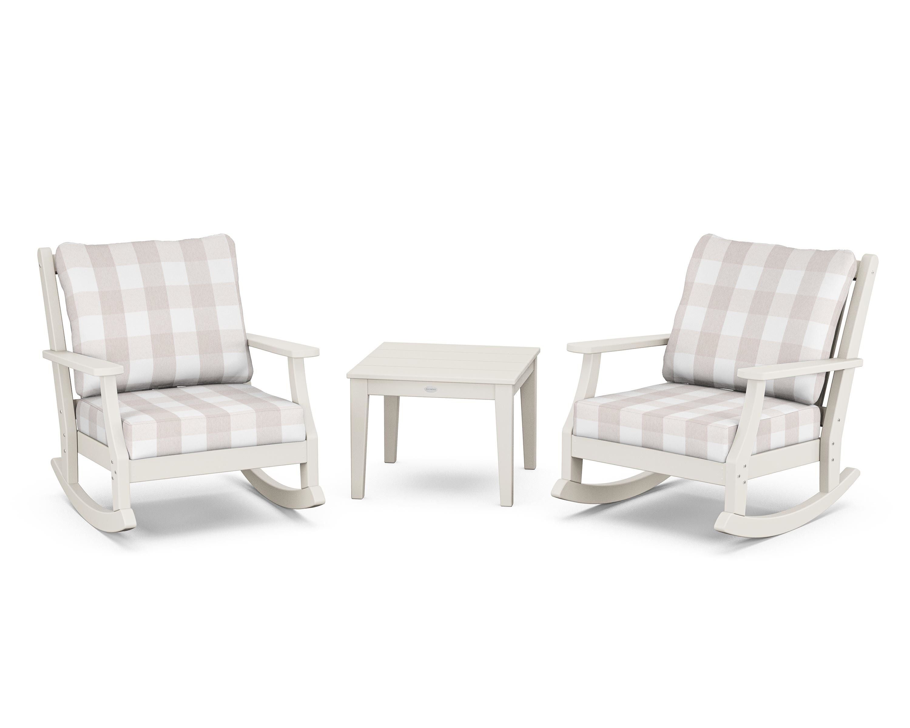 Country Living Wovendale 3-Piece Deep Seating Rocker Set in Sand / Buffalo Plaid Dune Burlap