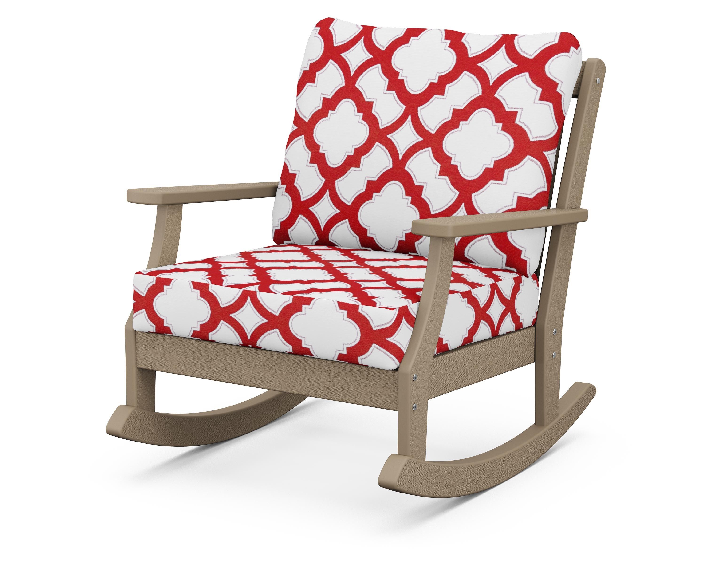 POLYWOOD® Braxton Deep Seating Rocking Chair in Vintage Sahara / Trellis Crimson
