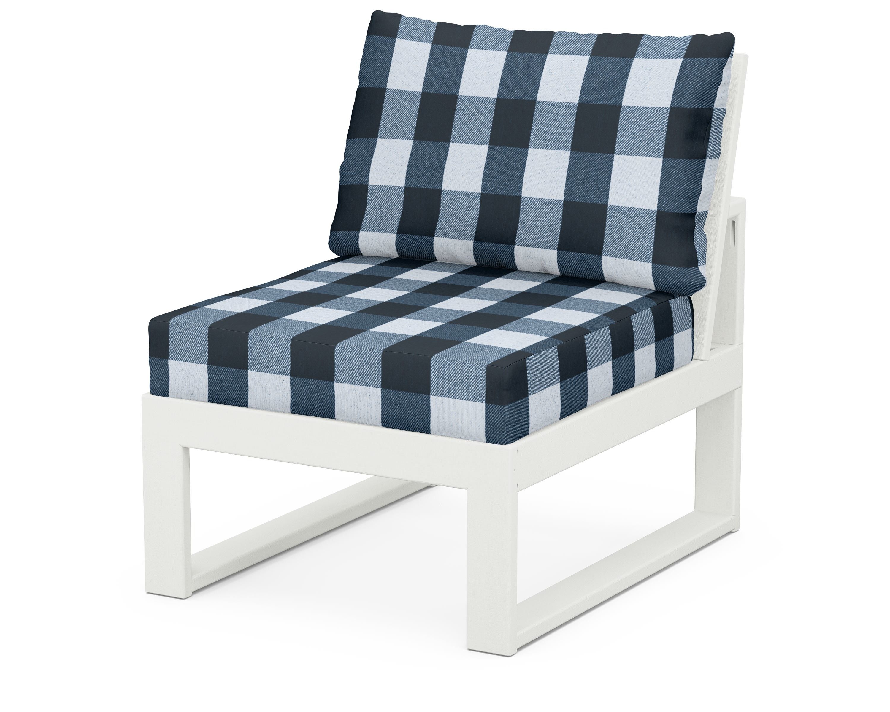 Unbranded Modular Armless Chair in Vintage White / Buffalo Plaid Marine Indigo
