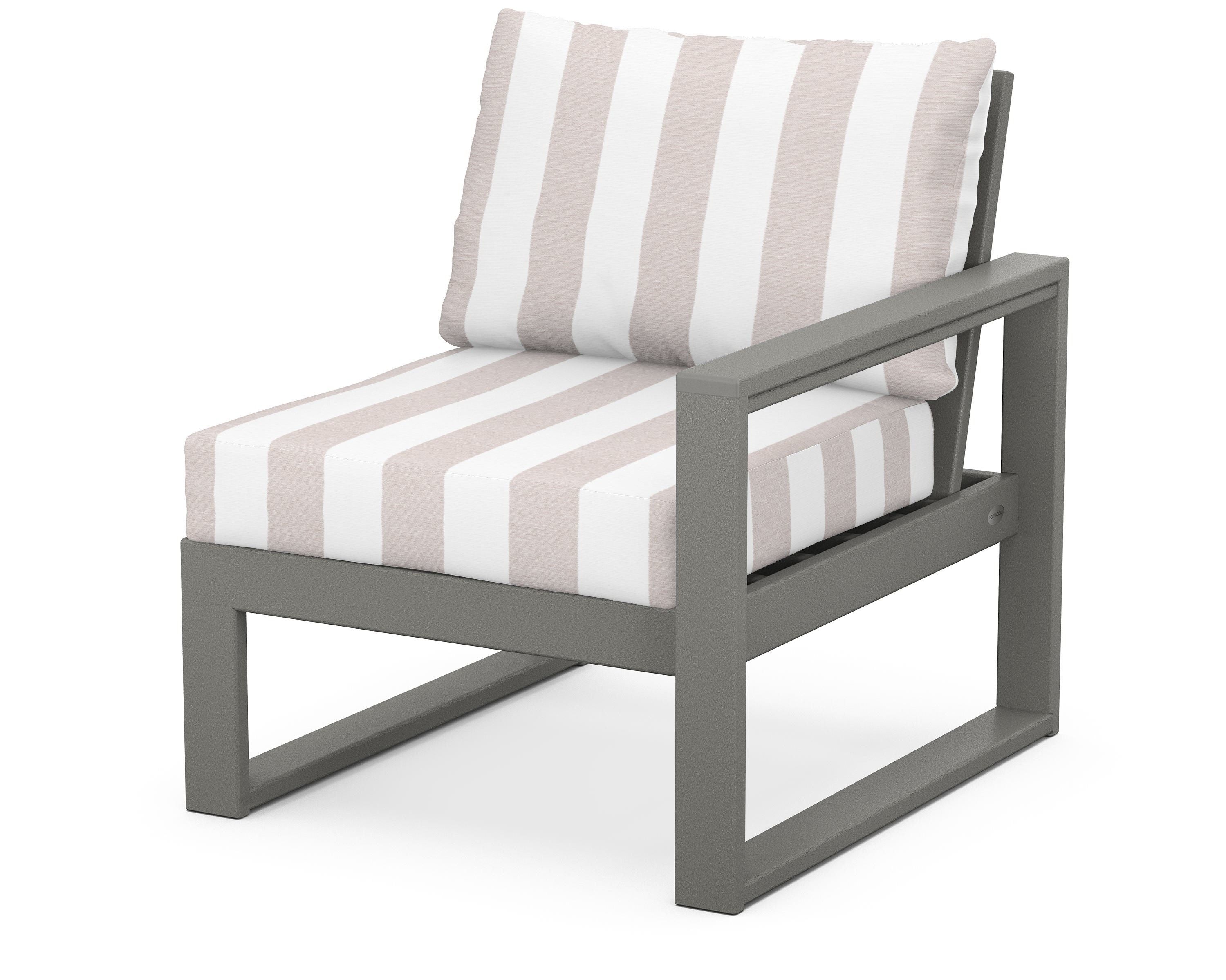 POLYWOOD® EDGE Modular Right Arm Chair in Slate Grey / Cabana Stripe Dune Burlap