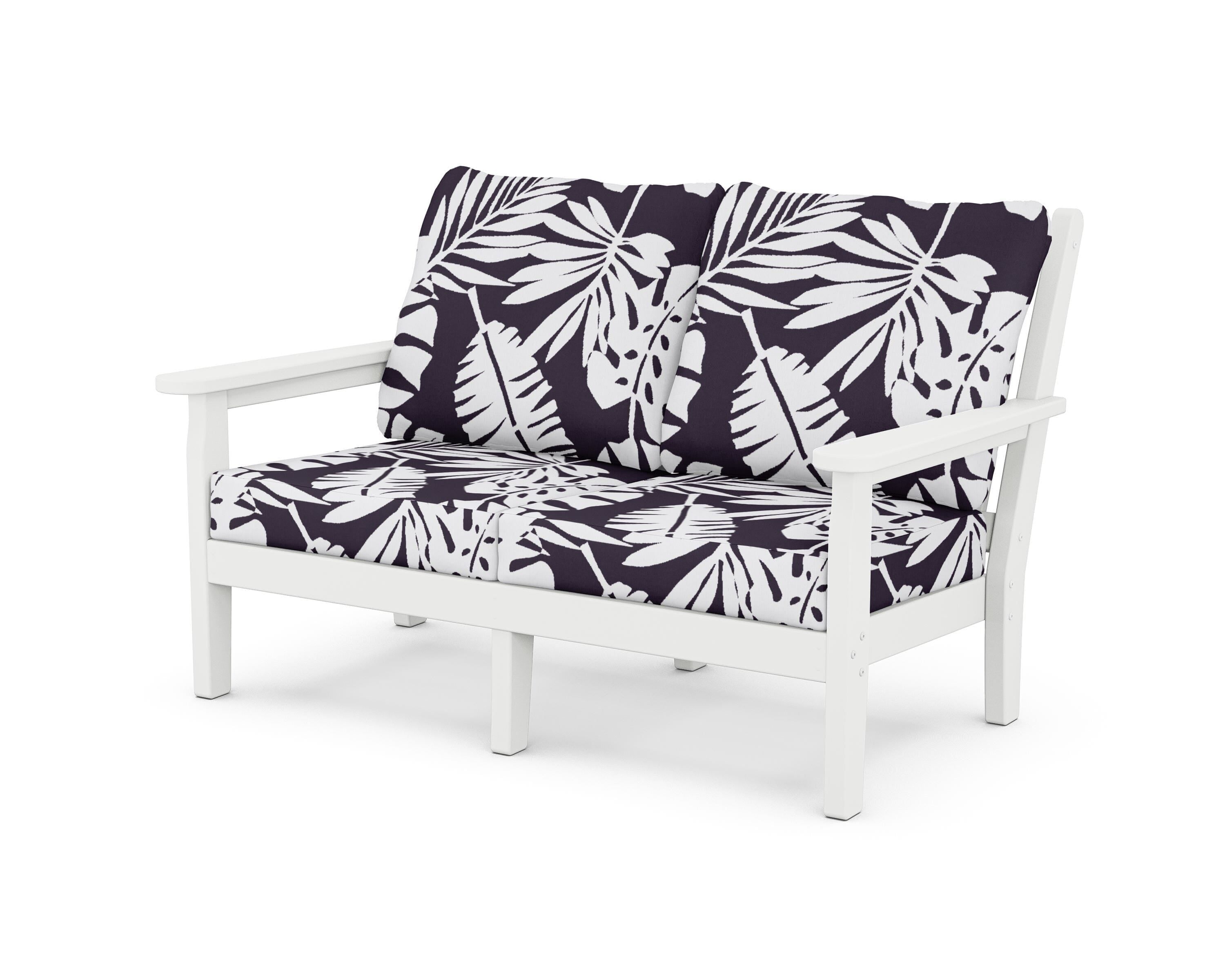 POLYWOOD® Chippendale Deep Seating Loveseat in White / Leaf Navy