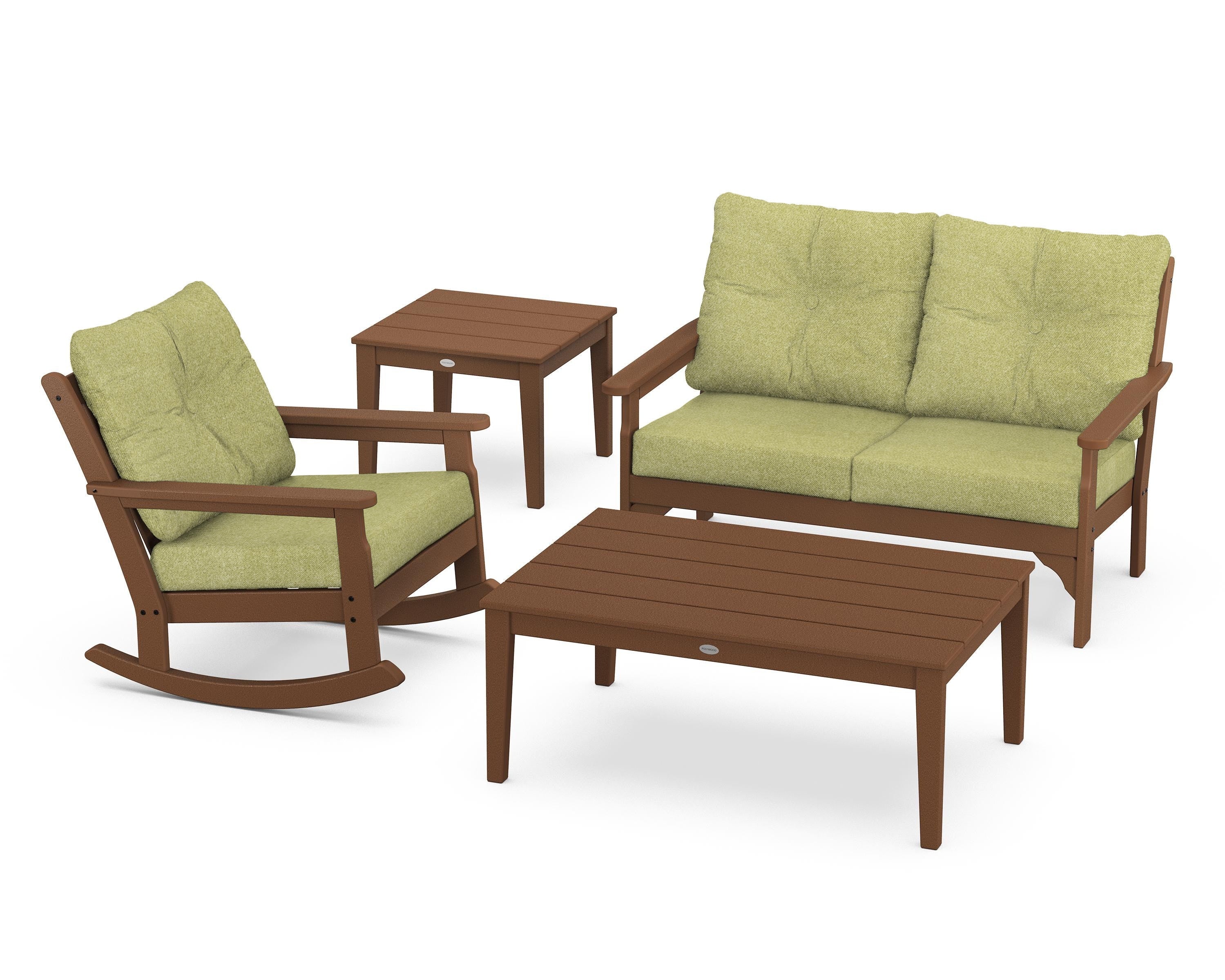 POLYWOOD® Vineyard 4-Piece Deep Seating Rocker Set in Teak / Chartreuse Boucle