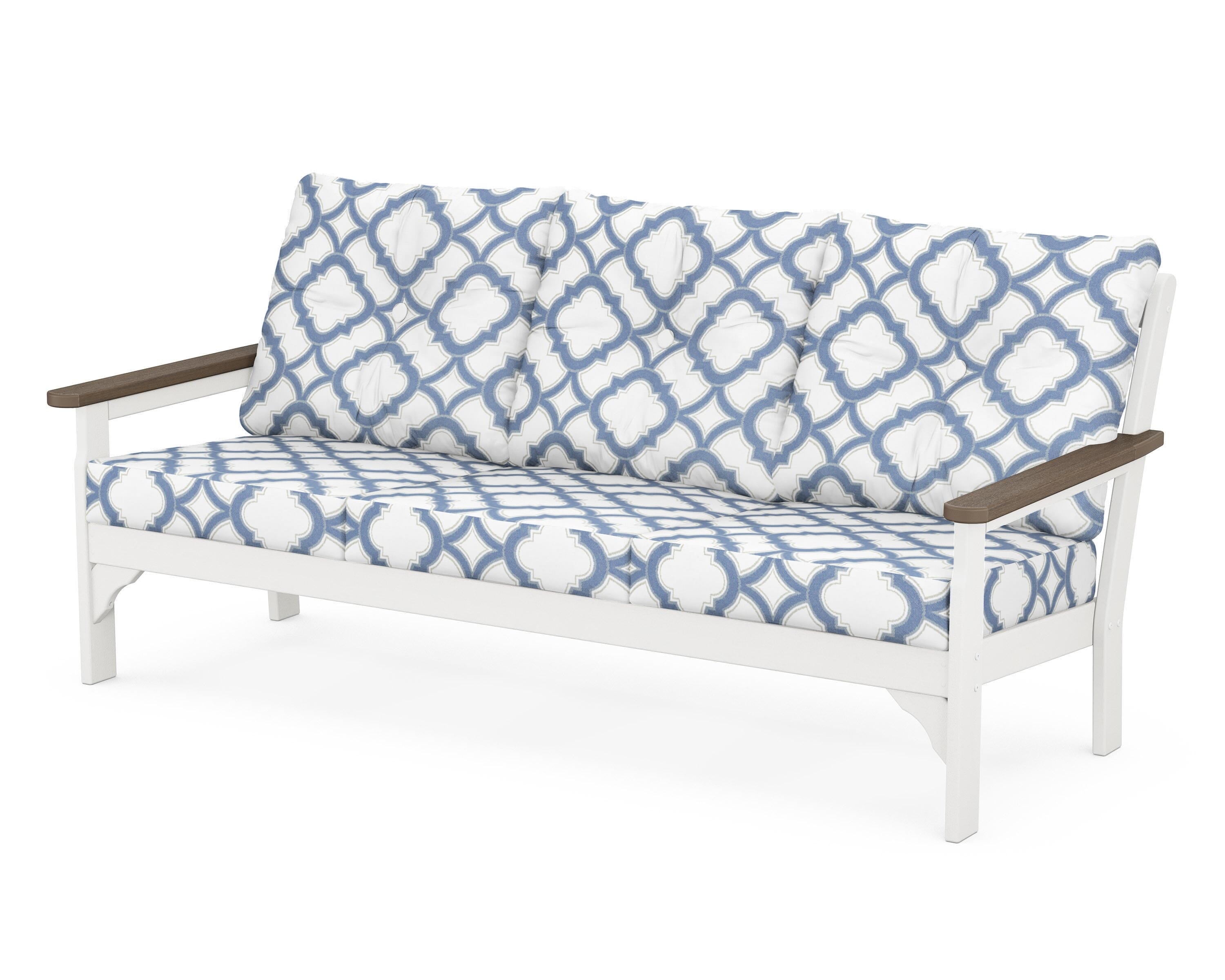 POLYWOOD® Vineyard Deep Seating Sofa in White / Kona / Trellis Sky Blue