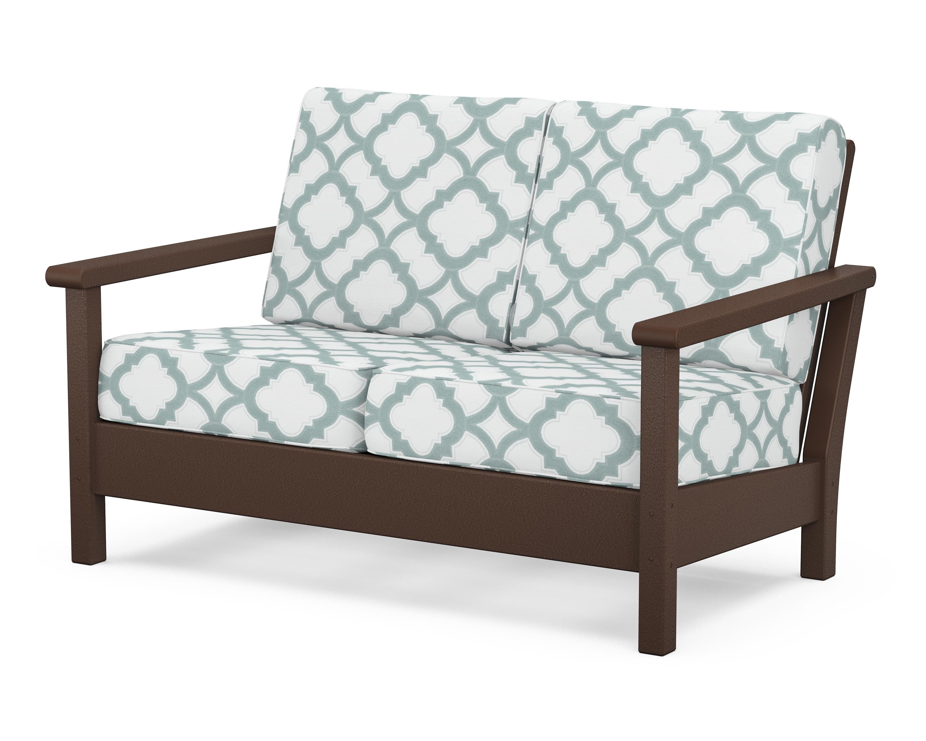 POLYWOOD® Harbour Deep Seating Loveseat in Mahogany / Trellis Glacier Spa