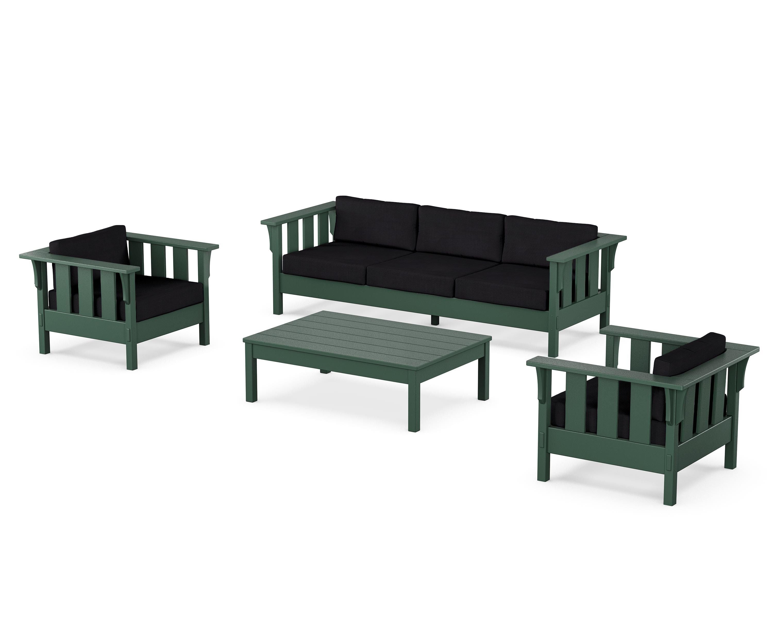 Martha Stewart by POLYWOOD® Acadia 4-Piece Deep Seating Set with Sofa in Green / Midnight Linen
