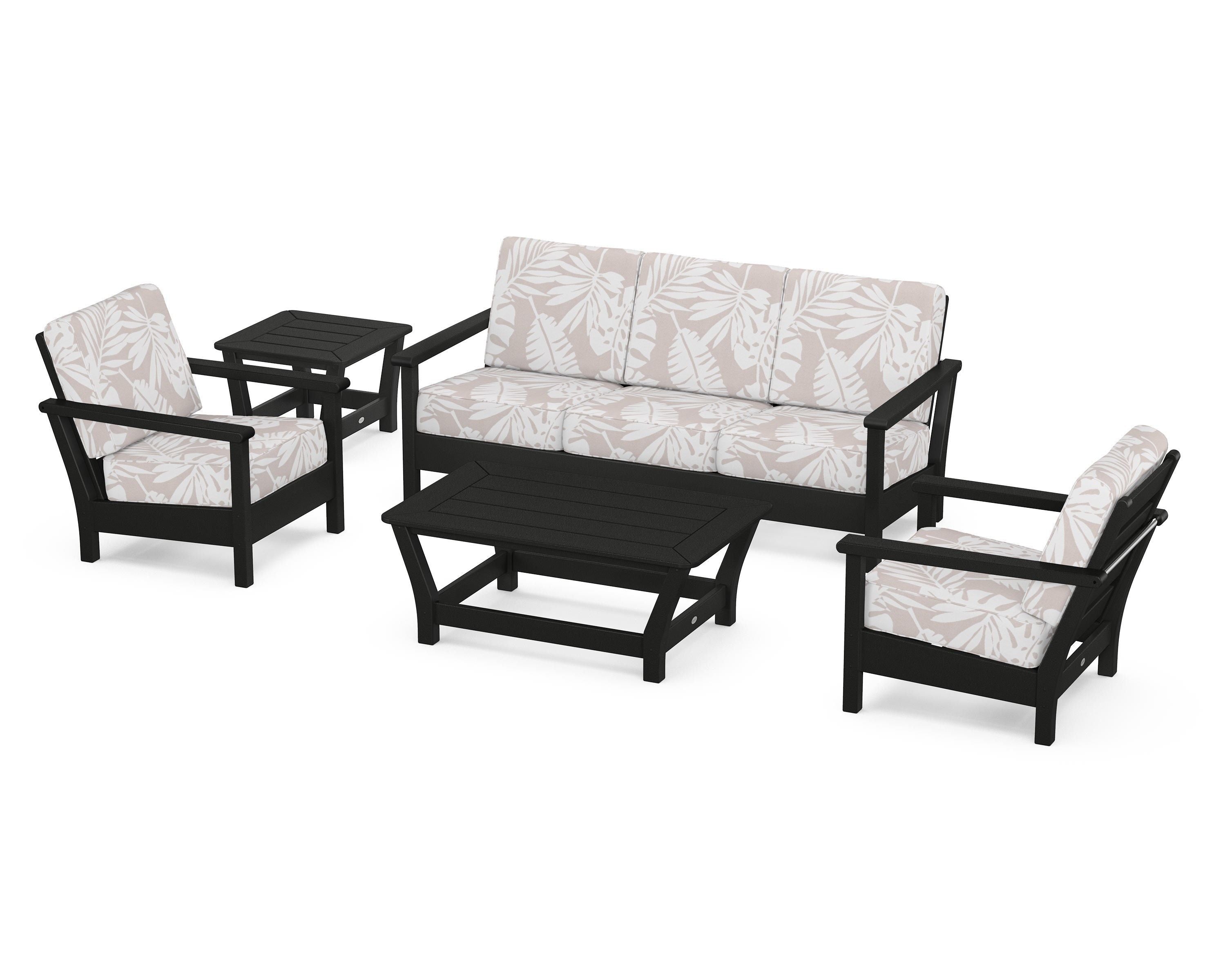 POLYWOOD® Harbour 5-Piece Deep Seating Set in Black / Leaf Dune Burlap