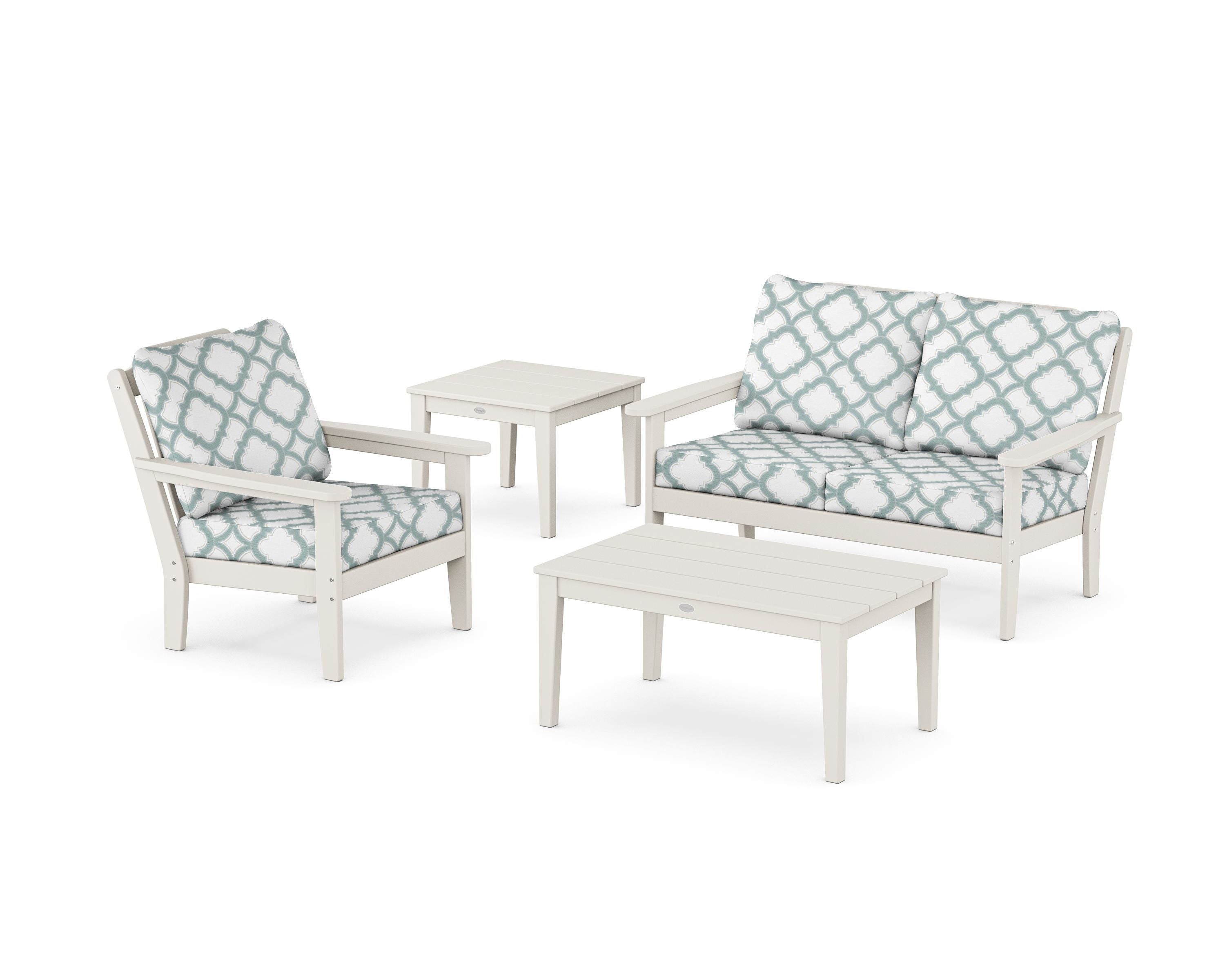 Country Living Wovendale 4-Piece Deep Seating Set in Sand / Trellis Glacier Spa