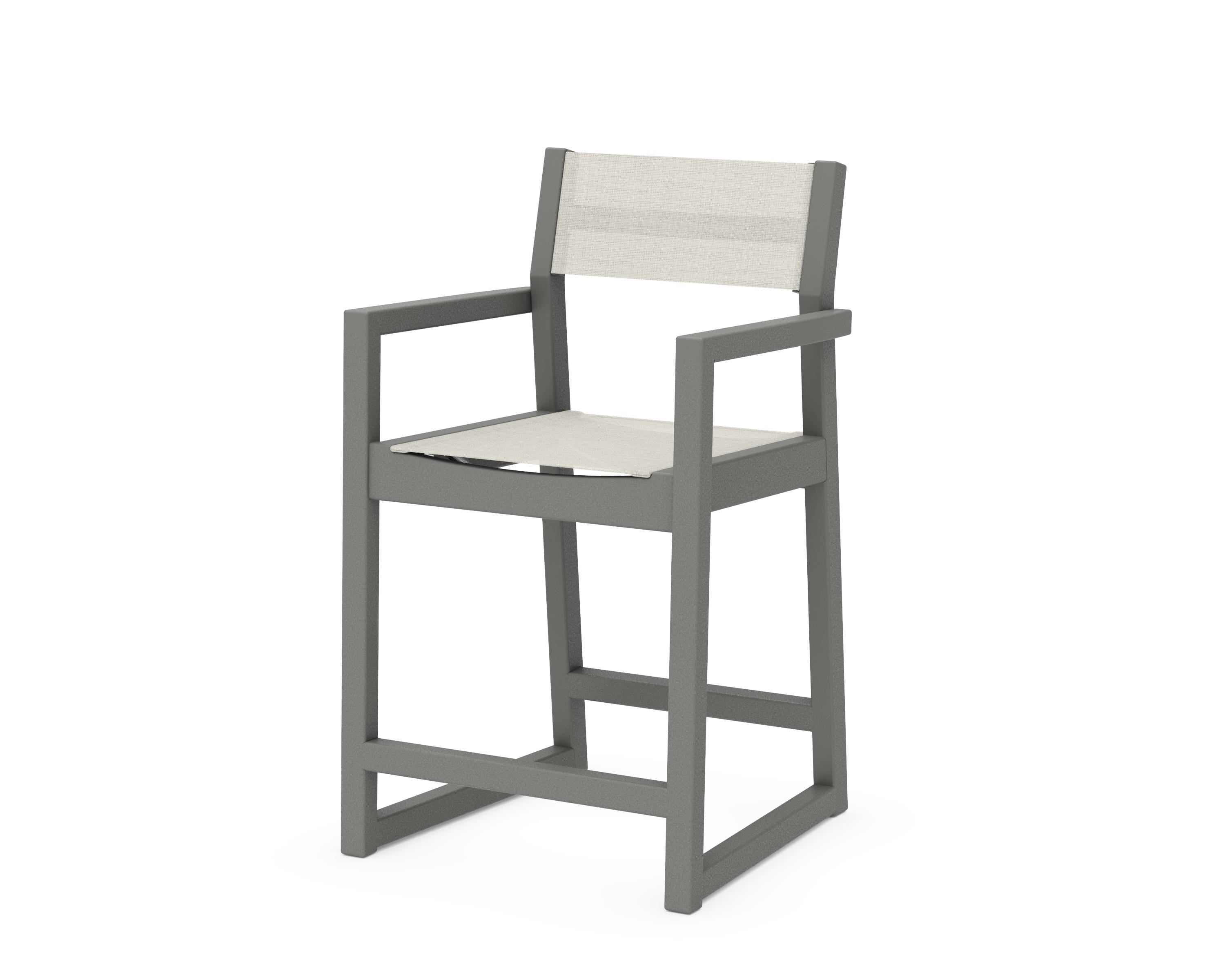 POLYWOOD® EDGE Sling Counter Arm Chair in Slate Grey / Parchment Sling