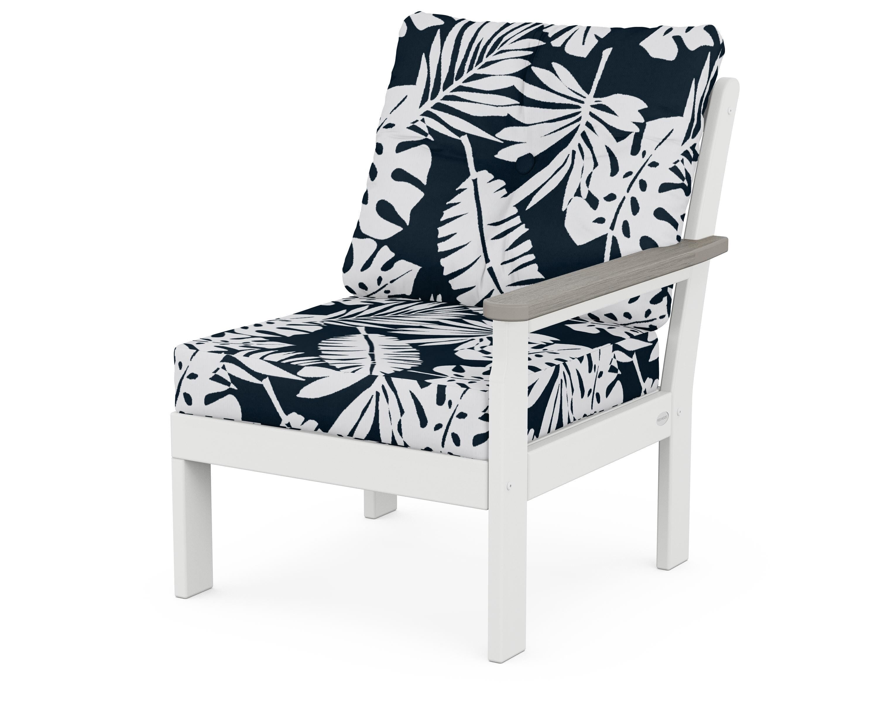 POLYWOOD® Vineyard Modular Right Arm Chair in White / Driftwood / Leaf Marine Indigo