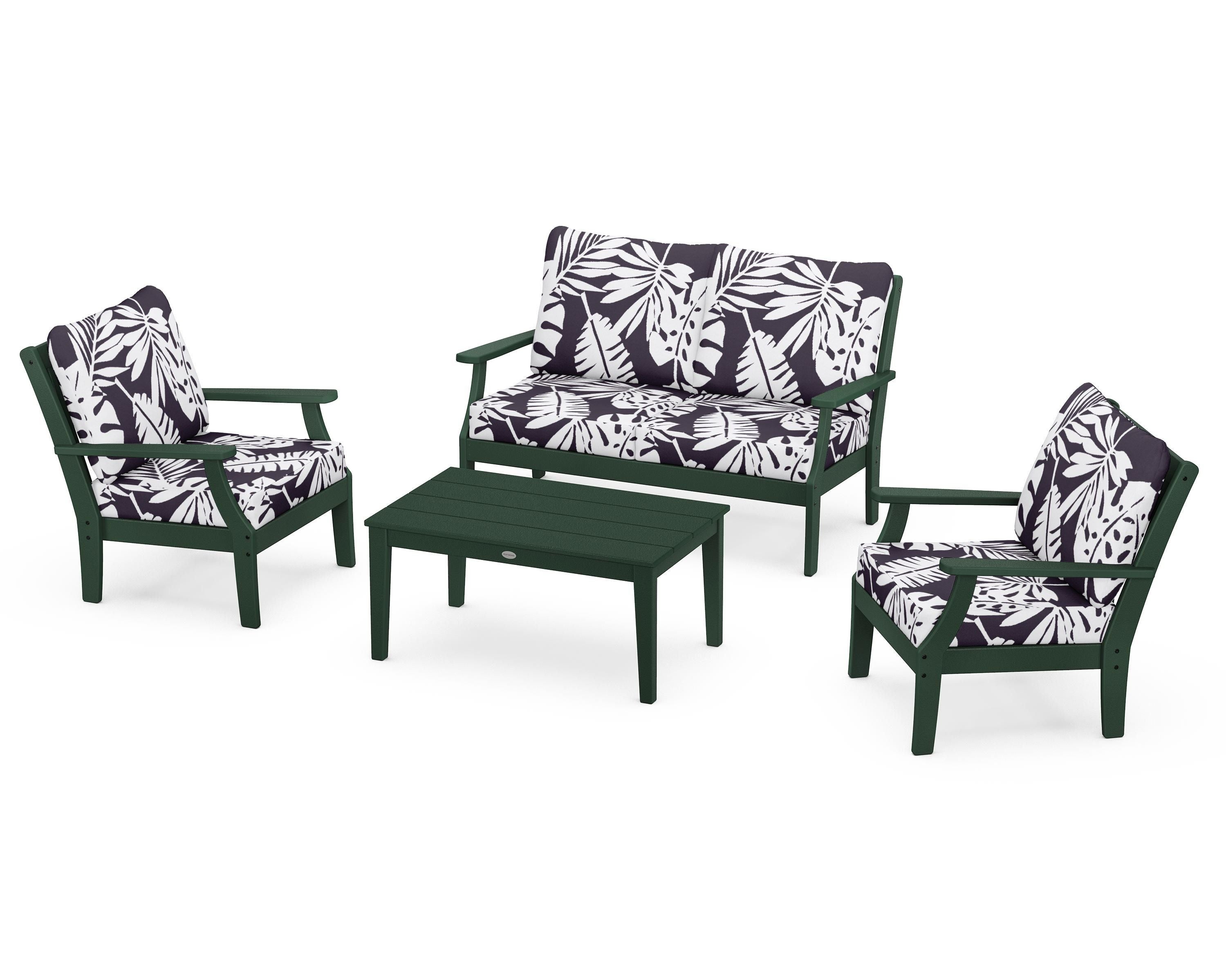 POLYWOOD® Braxton 4-Piece Deep Seating Chair Set in Green / Leaf Navy