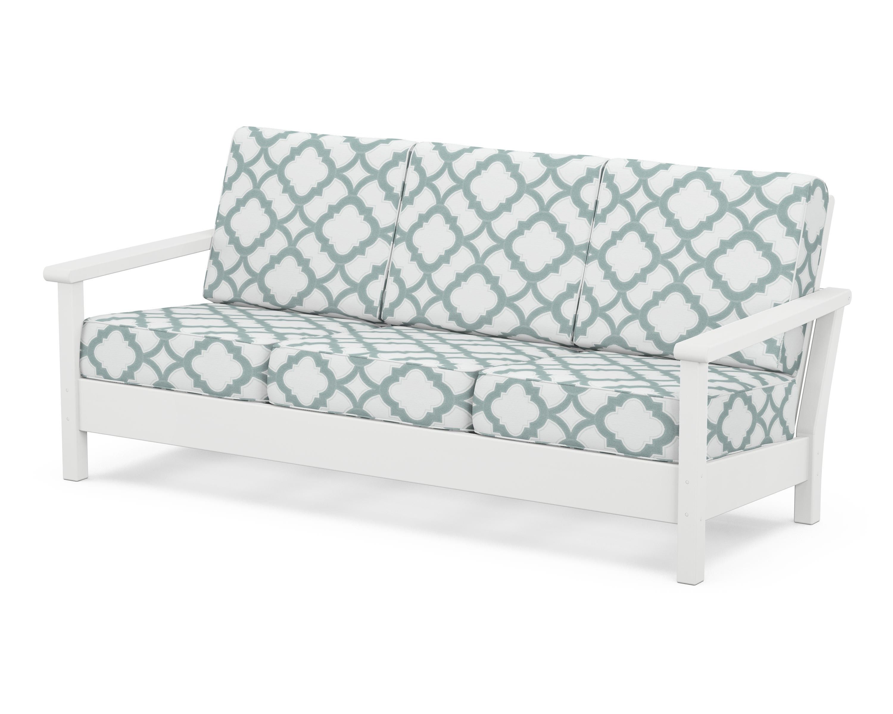 POLYWOOD® Harbour Deep Seating Sofa in White / Trellis Glacier Spa