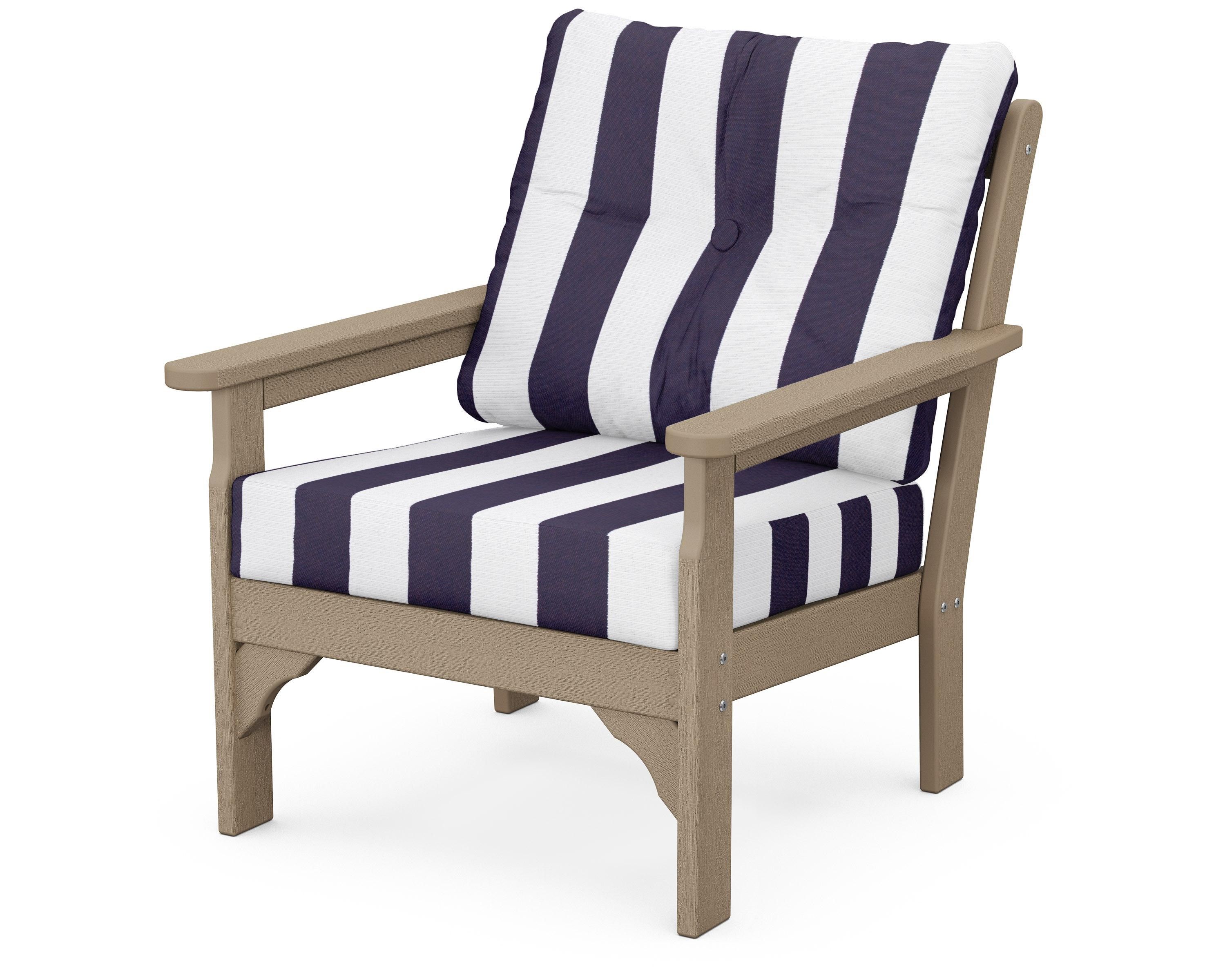 POLYWOOD® Vineyard Deep Seating Chair in Vintage Sahara / Cabana Stripe Navy