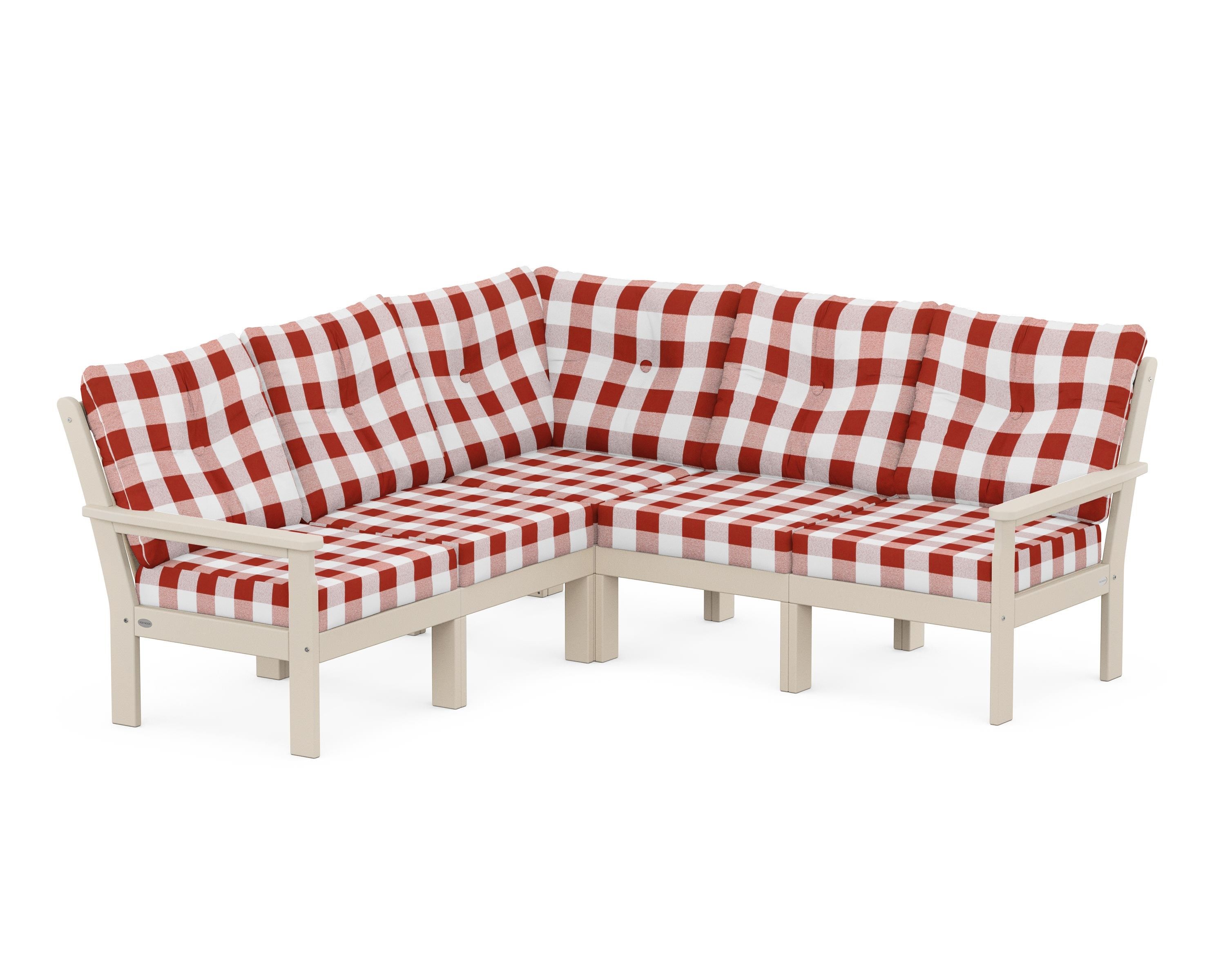 POLYWOOD® Vineyard 5-Piece Sectional in Sand / Buffalo Plaid Crimson