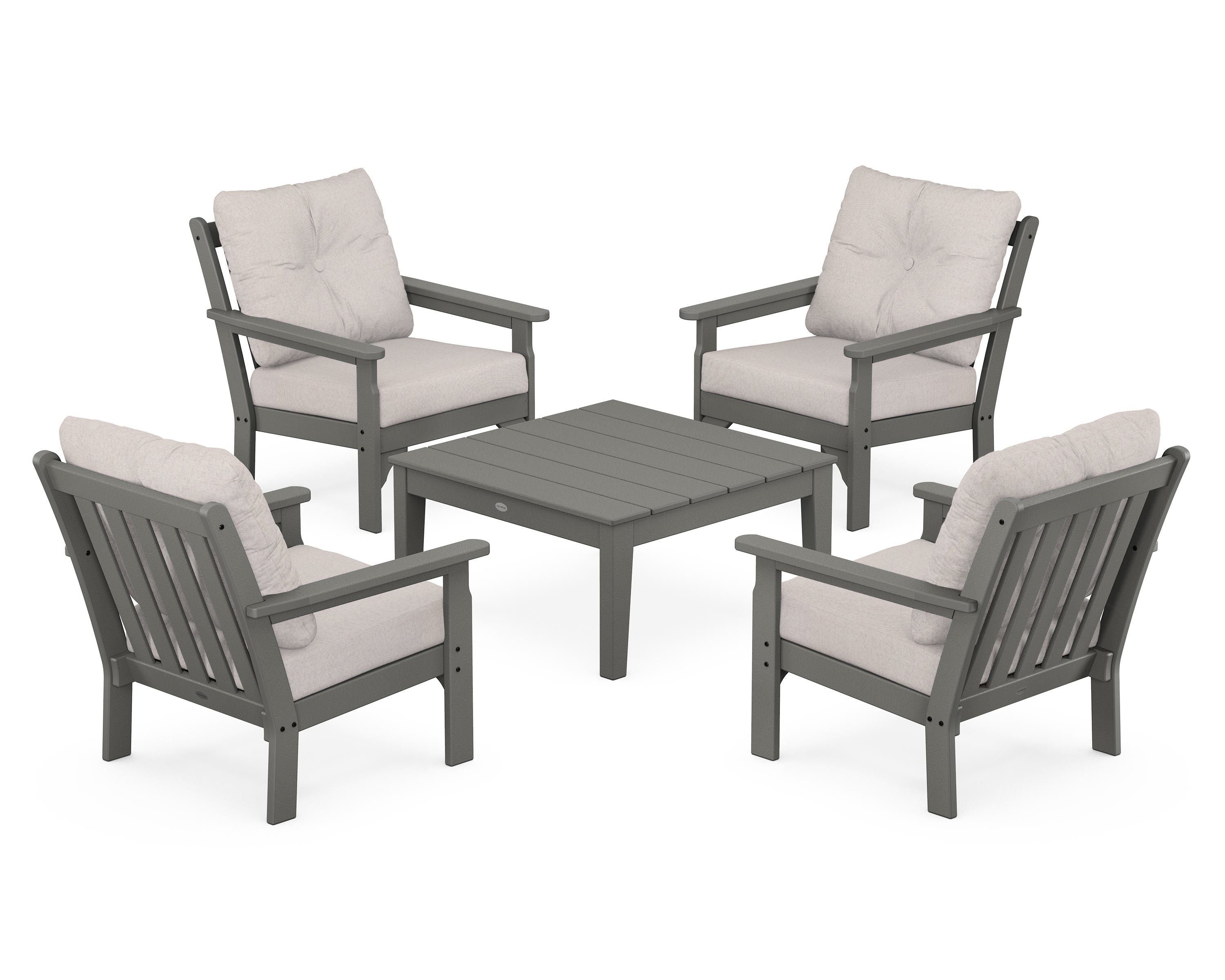 POLYWOOD® Vineyard 5-Piece Deep Seating Conversation Set in Slate Grey / Dune Burlap