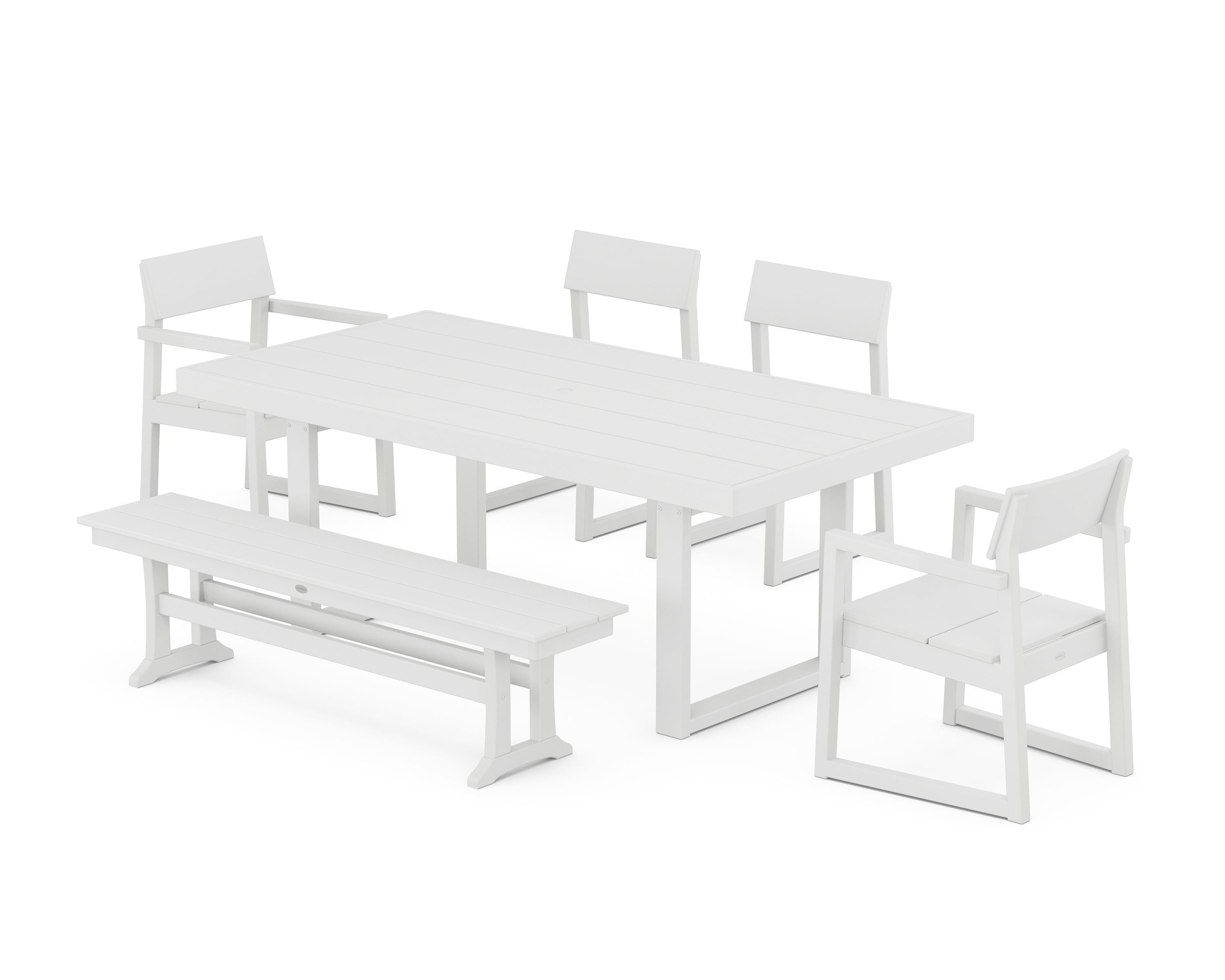 POLYWOOD® EDGE 6-Piece Dining Set with Bench in White