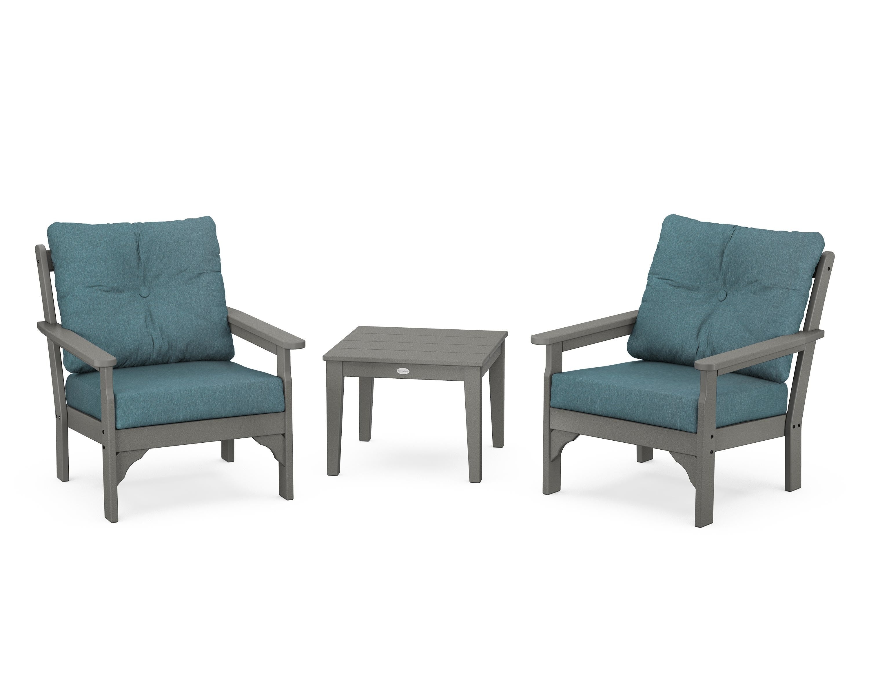 POLYWOOD® Vineyard 3-Piece Deep Seating Set in Slate Grey / Ocean Teal