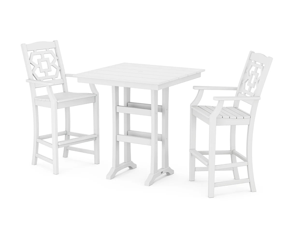 Chinoiserie 3-Piece Farmhouse Bar Set with Trestle Legs