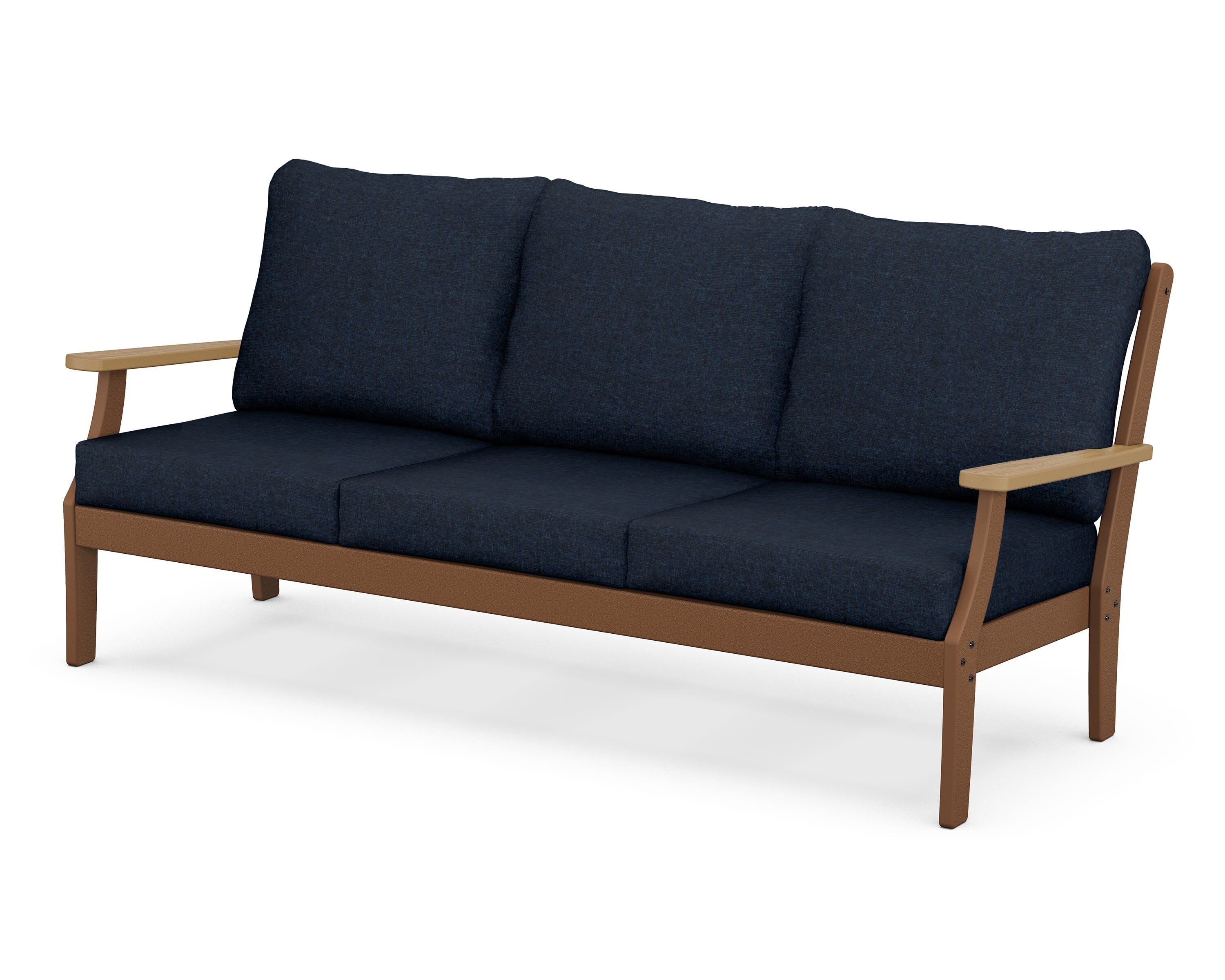 POLYWOOD® Braxton Deep Seating Sofa in Teak / Natural / Marine Indigo