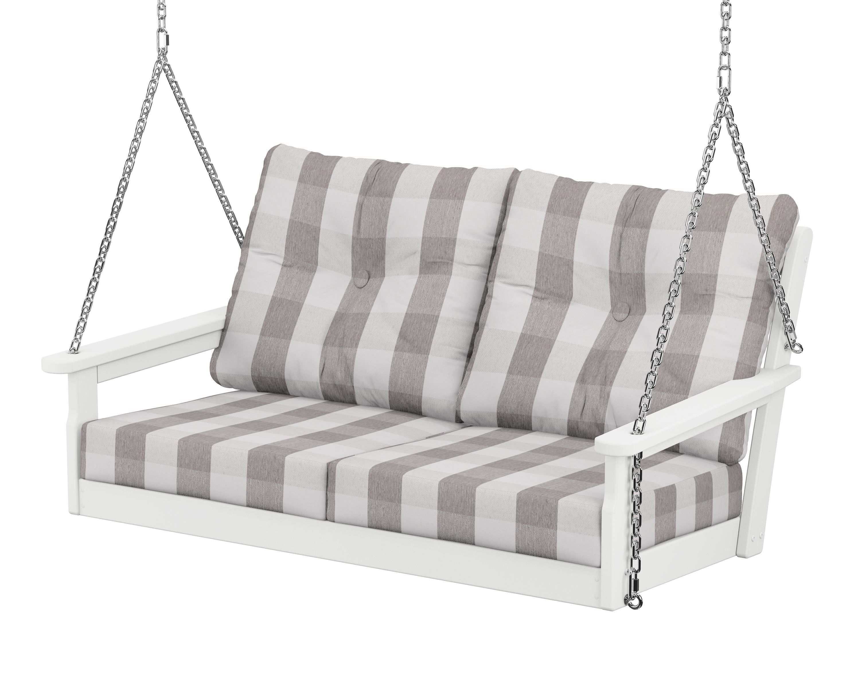 POLYWOOD® Vineyard Deep Seating Swing in White / Buffalo Plaid Grey Mist