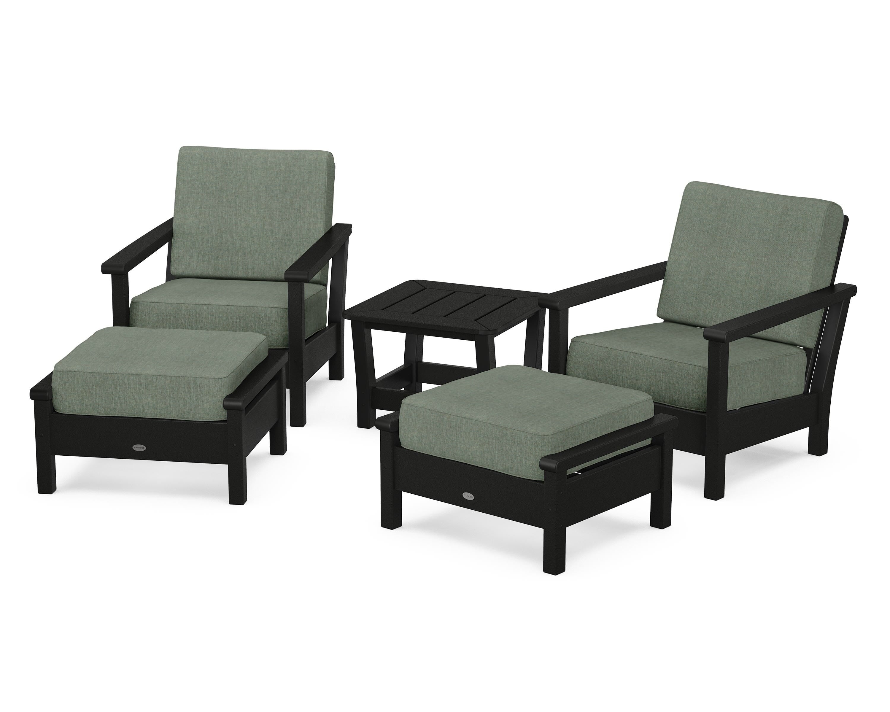 POLYWOOD® Harbour 5-Piece Deep Seating Chair Set in Black / Cast Sage