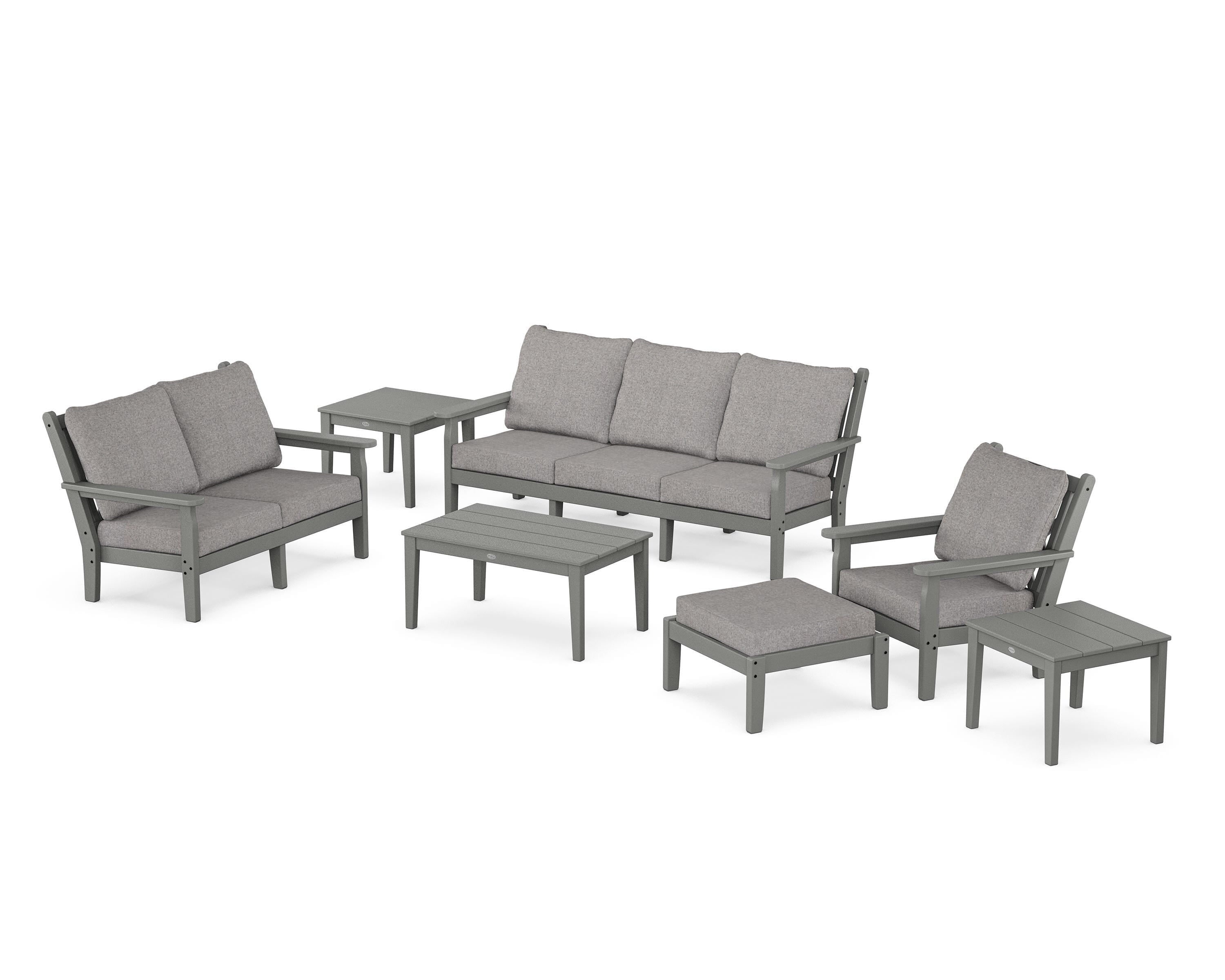 POLYWOOD® Chippendale 7-Piece Deep Seating Set in Slate Grey / Grey Mist