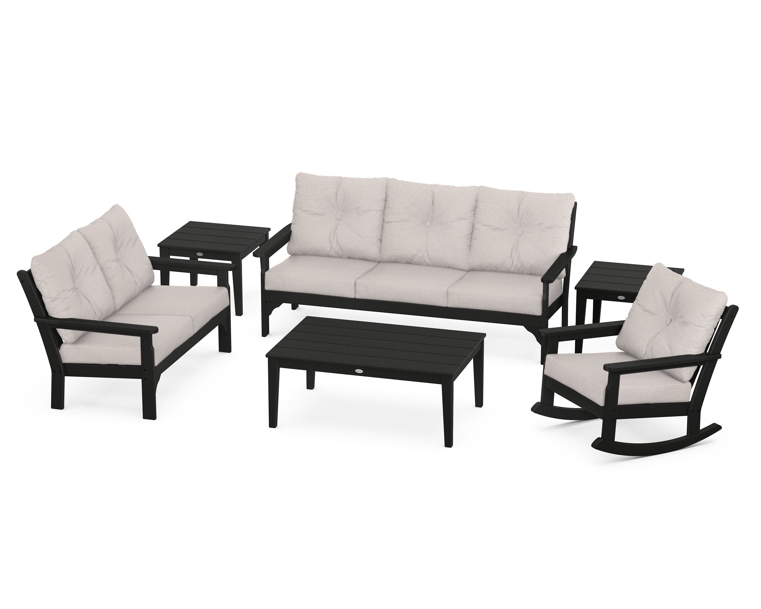 POLYWOOD® Vineyard 6-Piece Deep Seating Set in Black / Dune Burlap