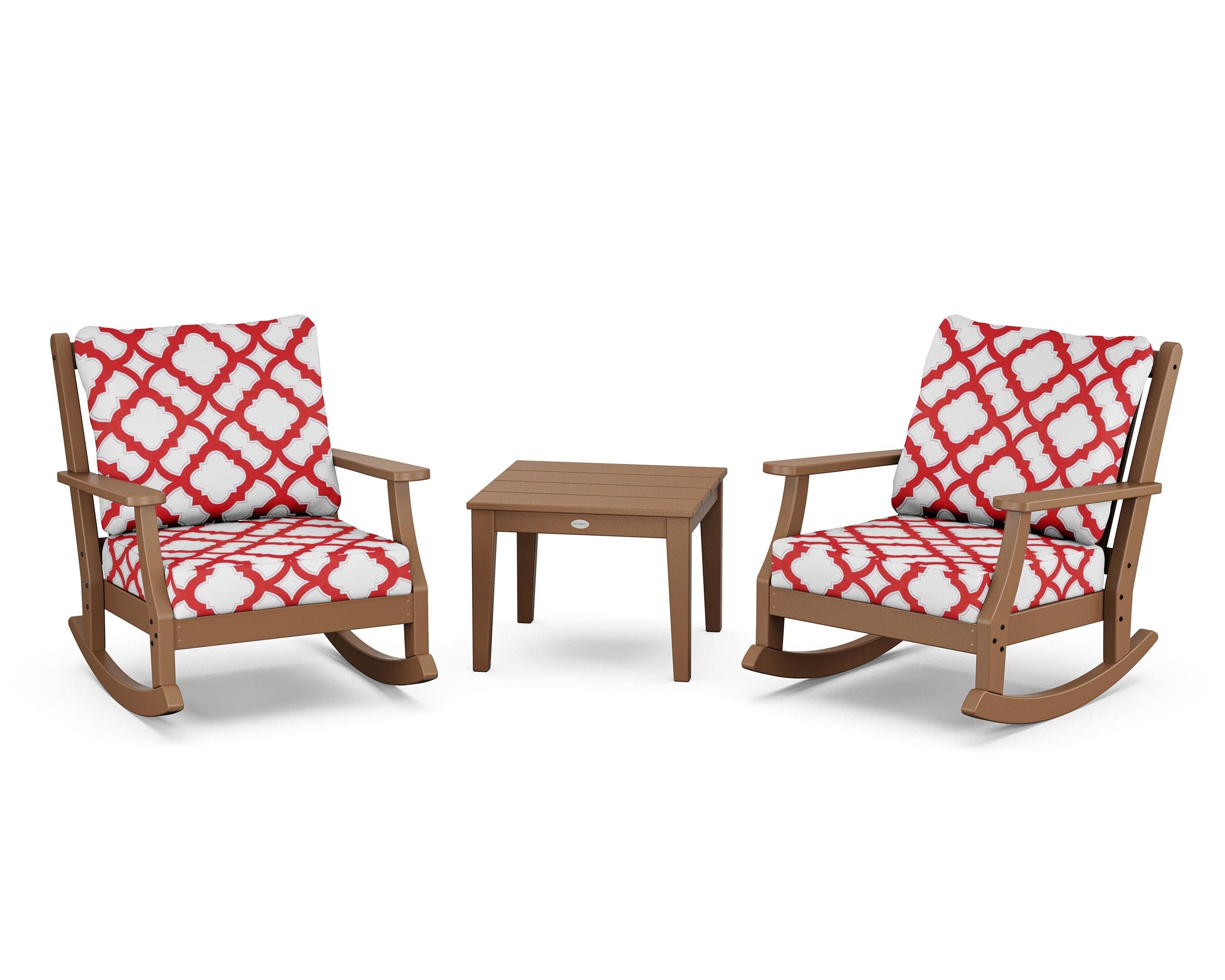 Country Living Wovendale 3-Piece Deep Seating Rocker Set in Teak / Trellis Crimson