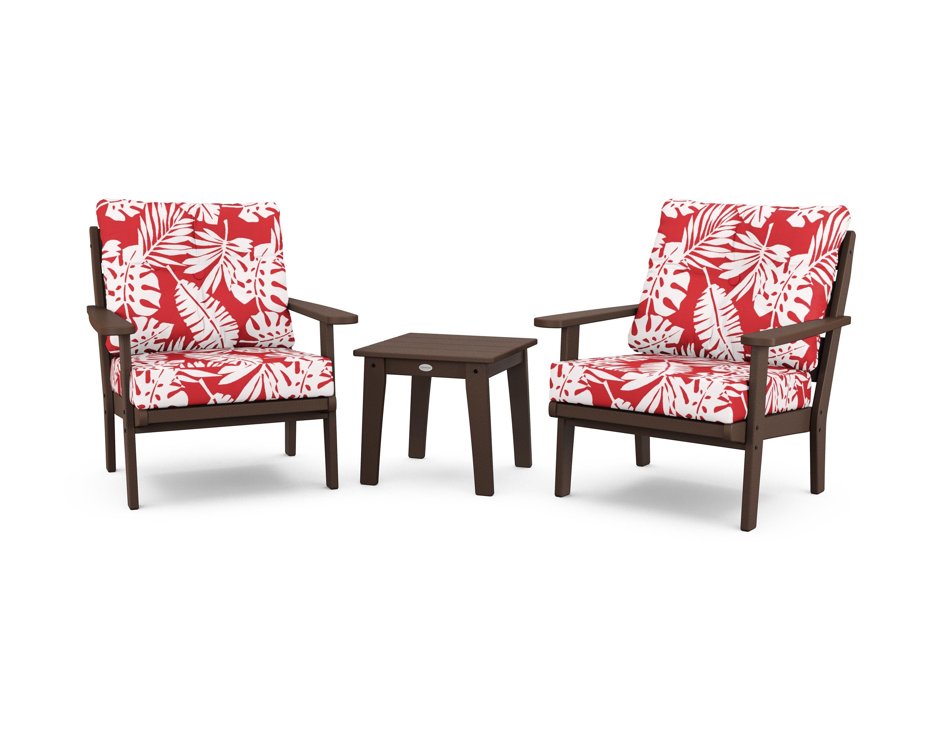 POLYWOOD® Lakeside 3-Piece Deep Seating Chair Set in Mahogany / Leaf Crimson