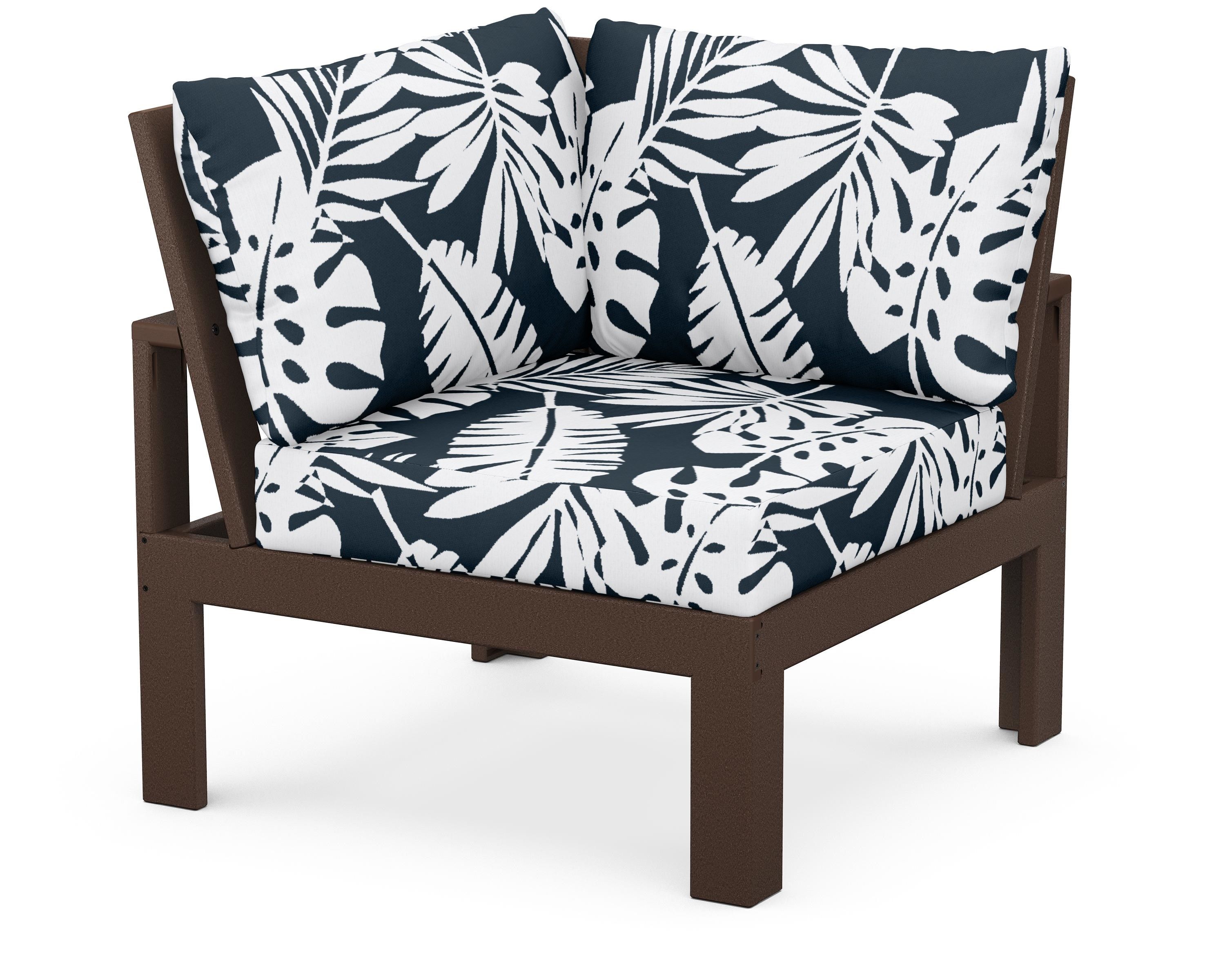 Unbranded Modular Corner Chair in Mahogany / Leaf Marine Indigo