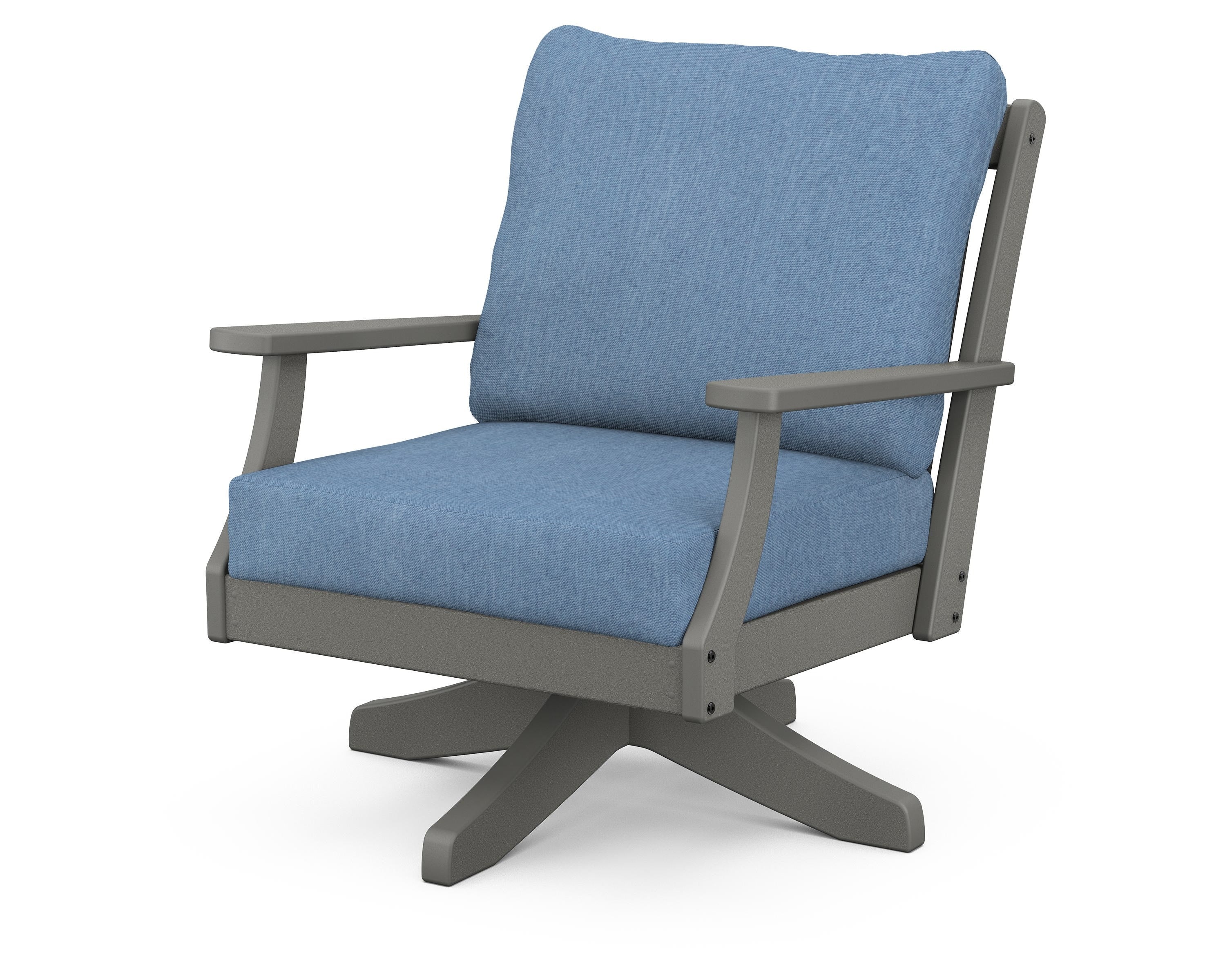 POLYWOOD® Braxton Deep Seating Swivel Chair in Slate Grey / Sky Blue