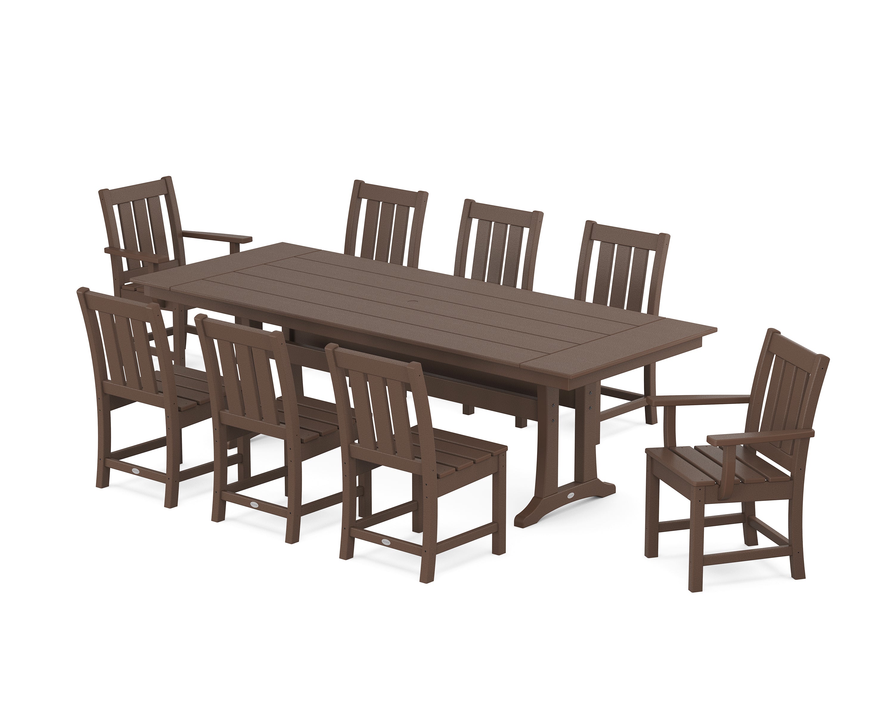POLYWOOD® Oxford 9-Piece Farmhouse Dining Set with Trestle Legs in Mahogany
