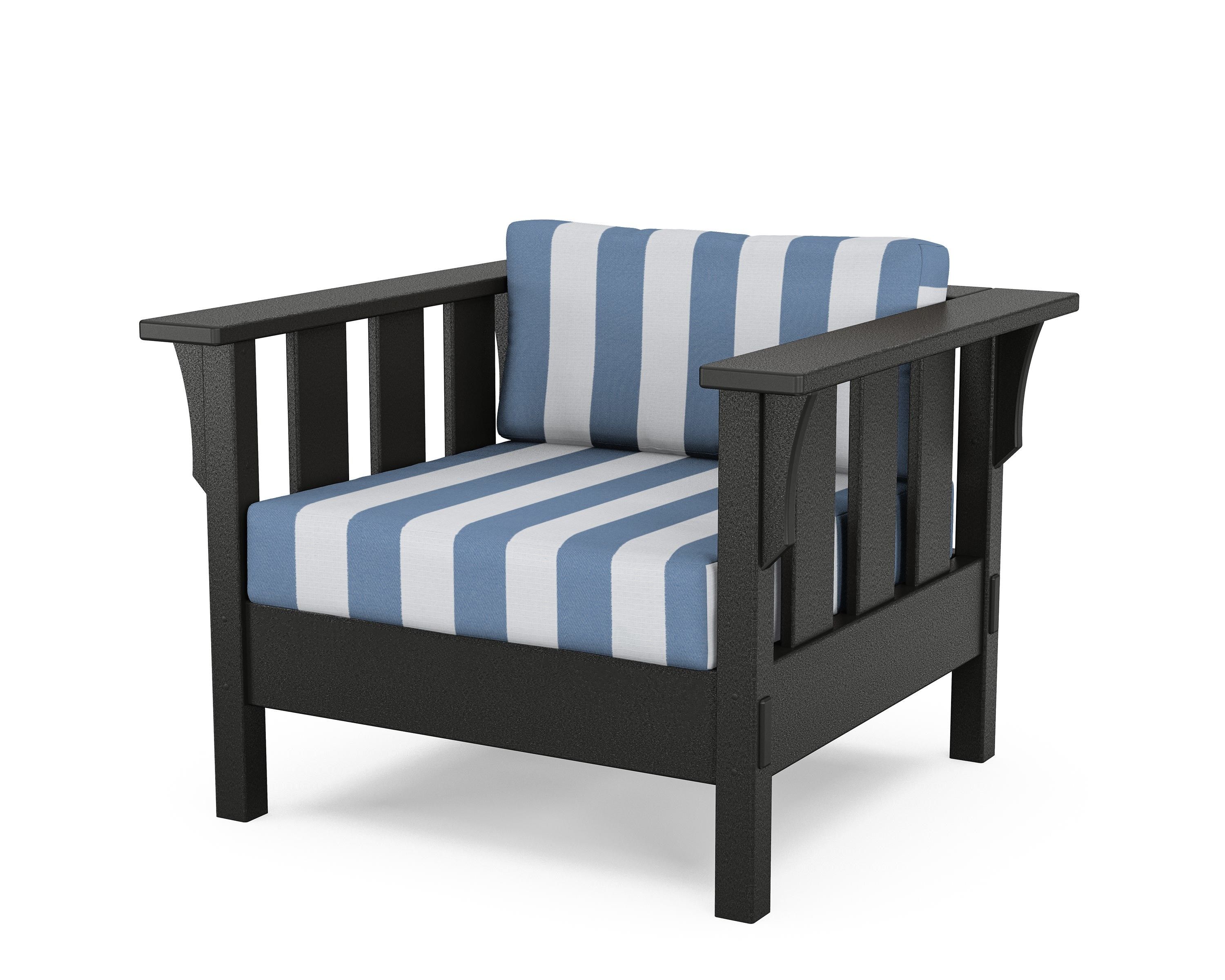 Martha Stewart by POLYWOOD® Acadia Deep Seating Chair in Black / Cabana Stripe Sky Blue