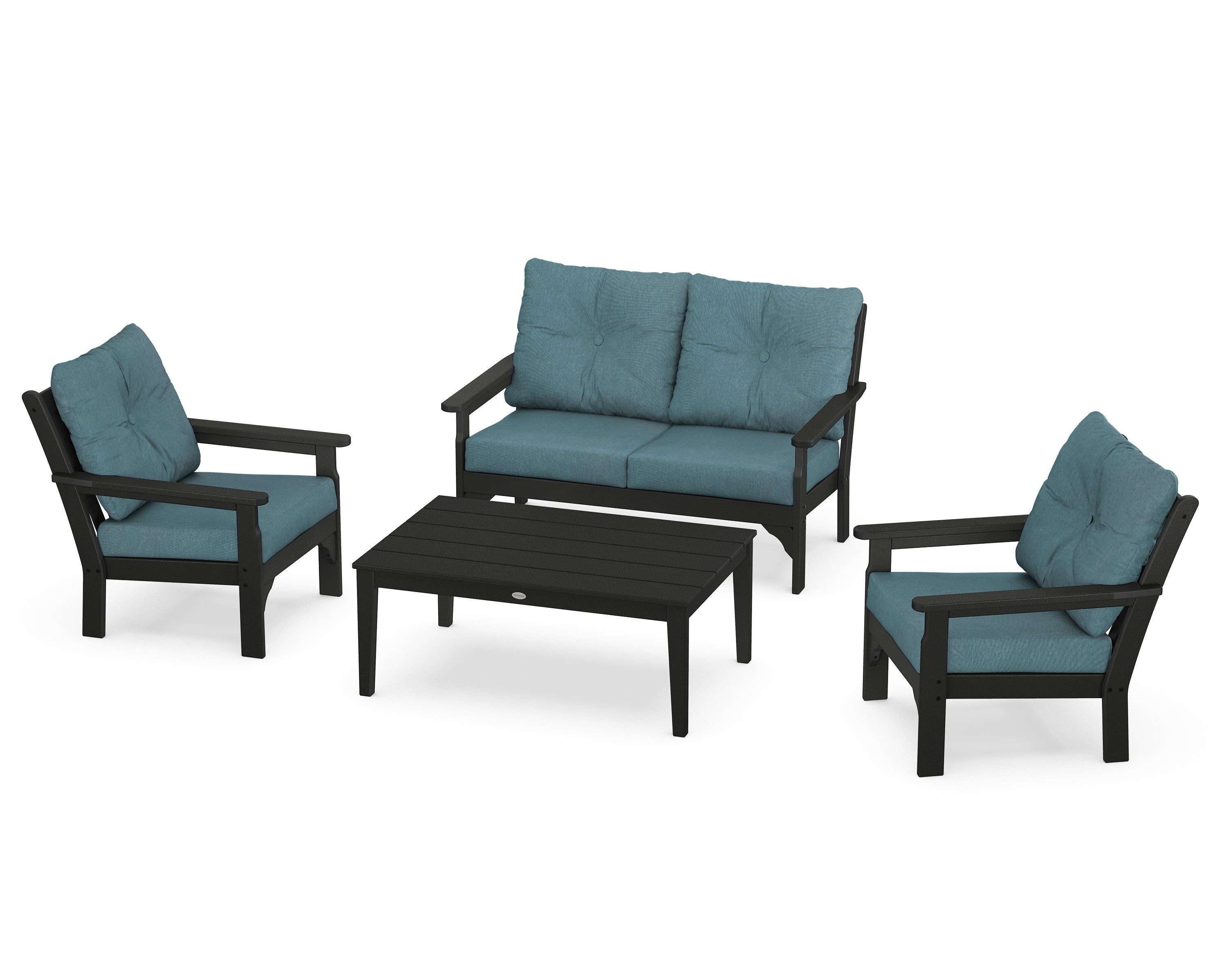 POLYWOOD® Vineyard 4-Piece Deep Seating Set in Black / Ocean Teal