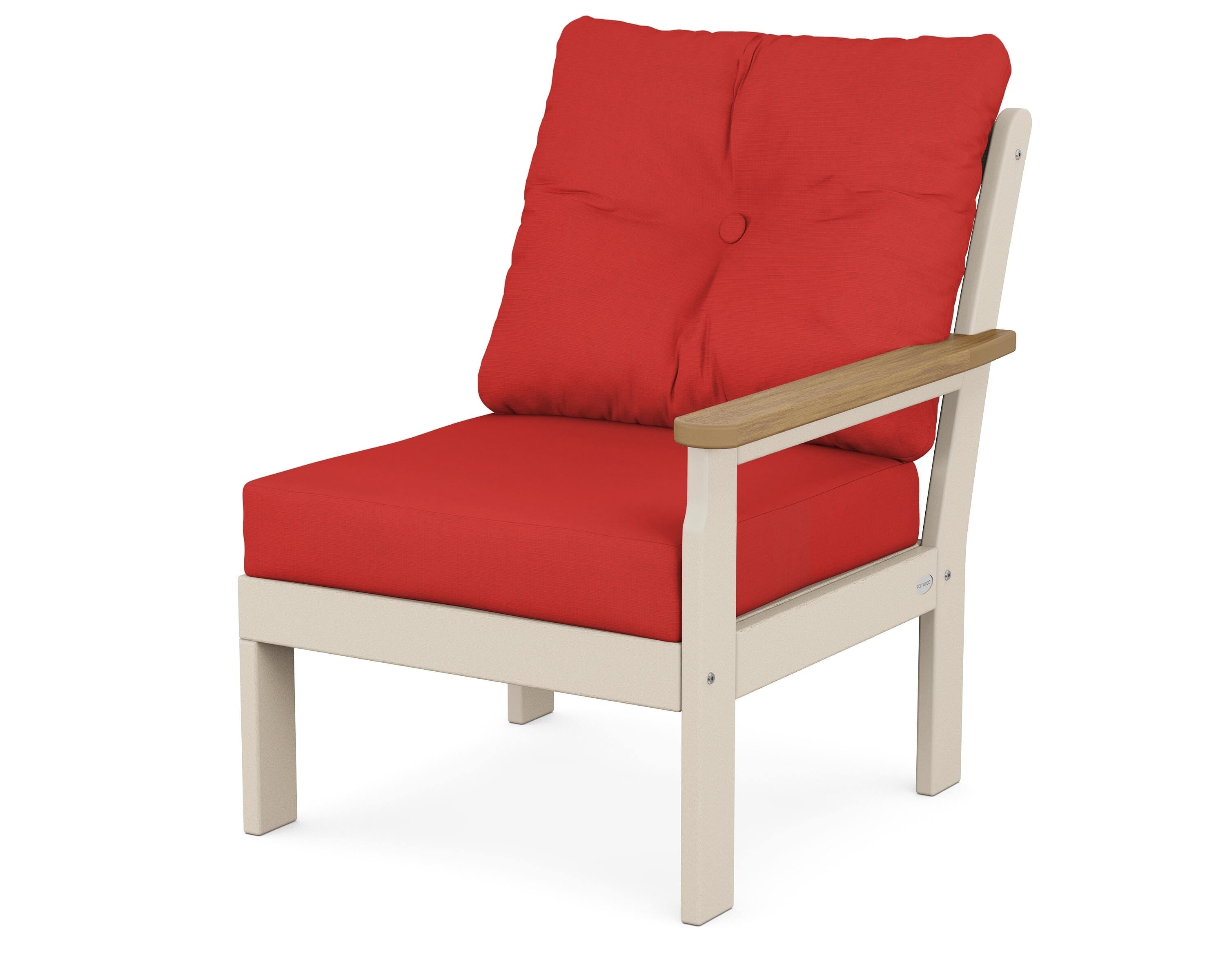 POLYWOOD® Vineyard Modular Right Arm Chair in Sand / Natural / Crimson Linen