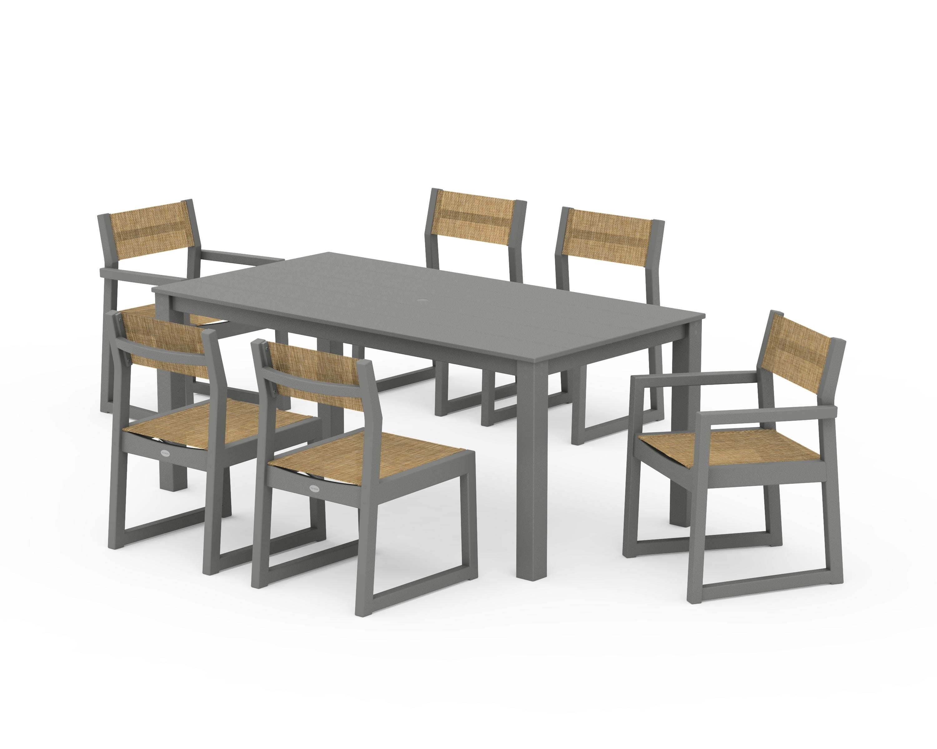POLYWOOD® EDGE Sling 7-Piece Parsons Dining Set in Slate Grey / Burlap Sling
