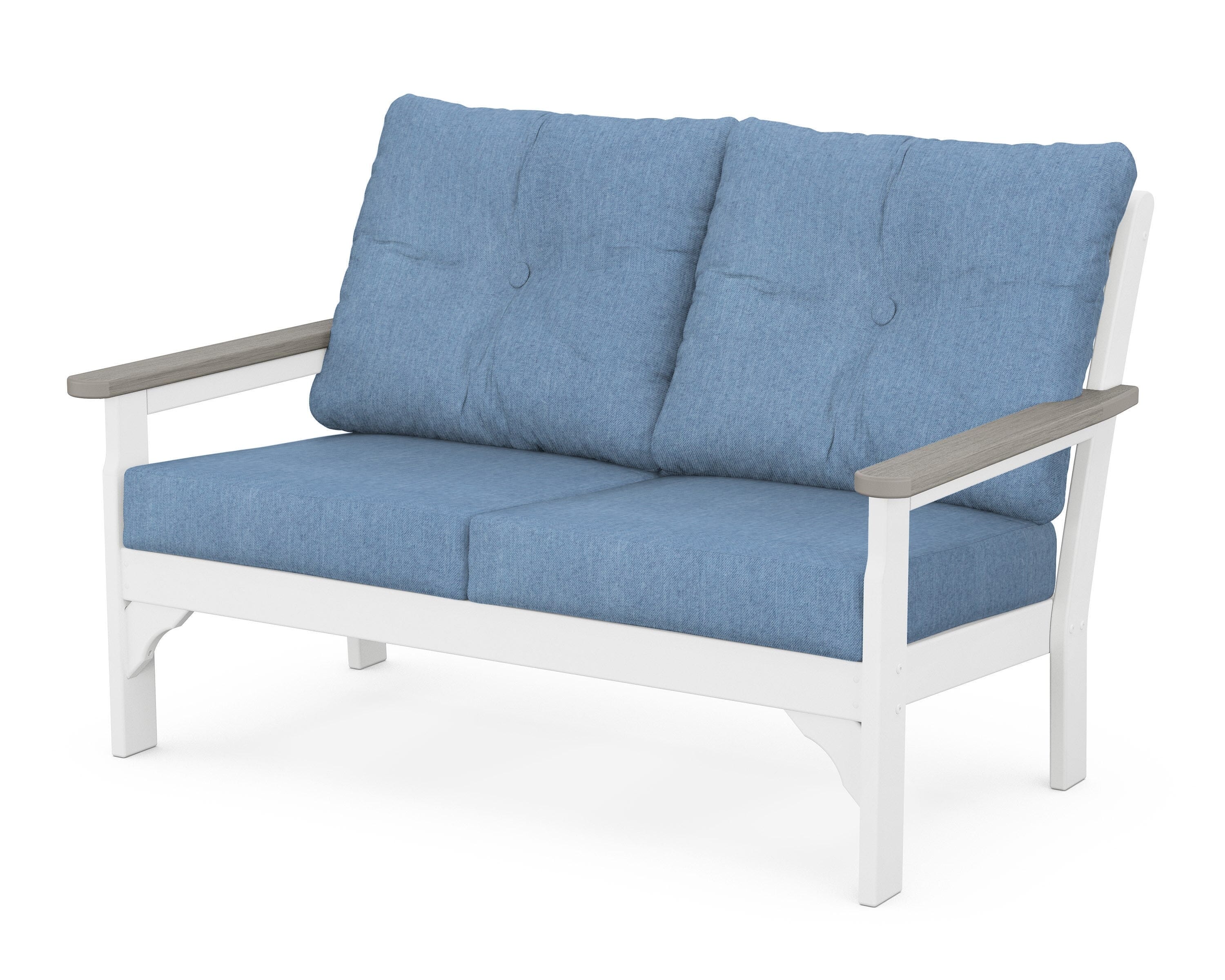 POLYWOOD® Vineyard Deep Seating Loveseat in White / Driftwood / Sky Blue