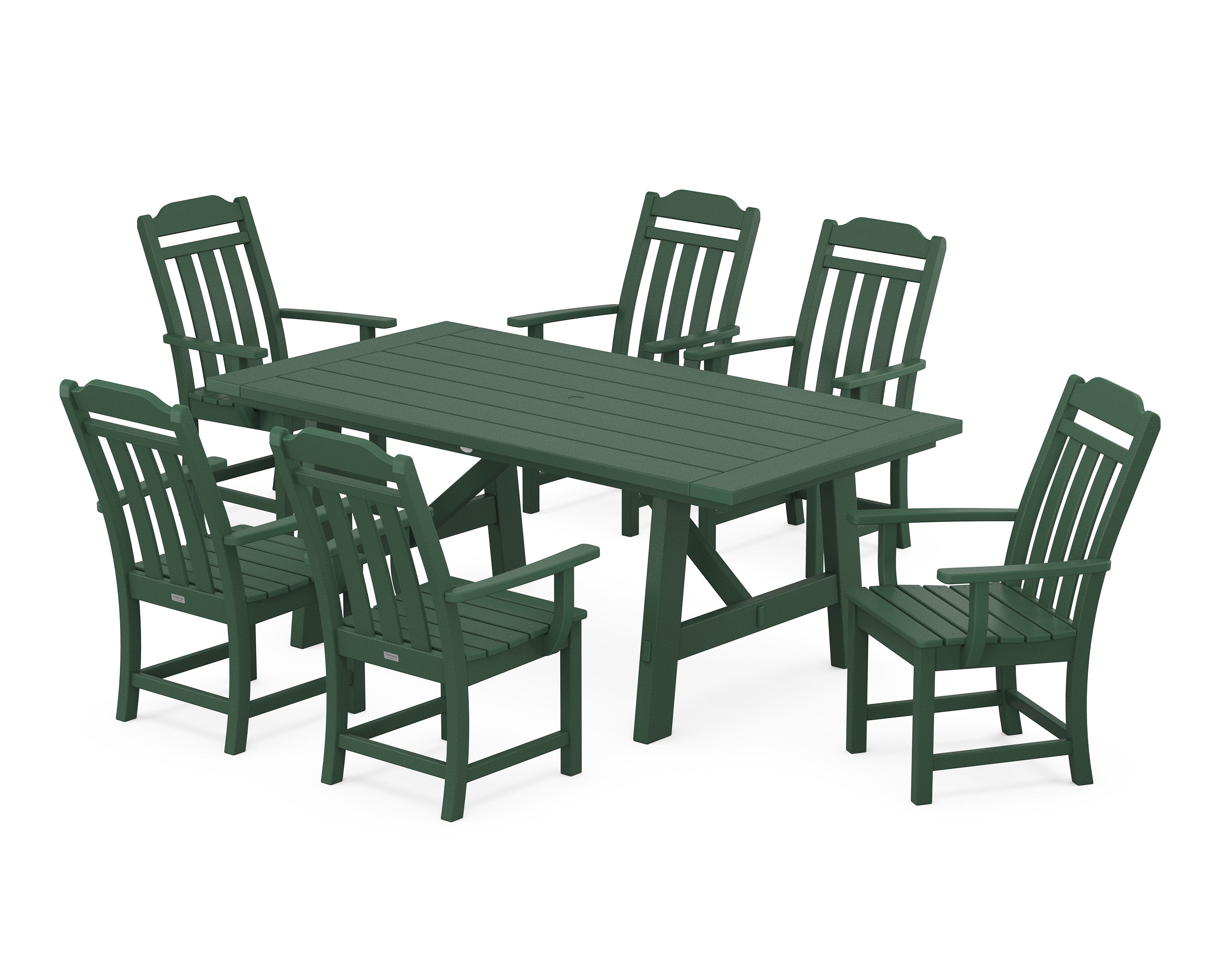 Country Living Cottage Arm Chair 7-Piece Rustic Farmhouse Dining Set in Green