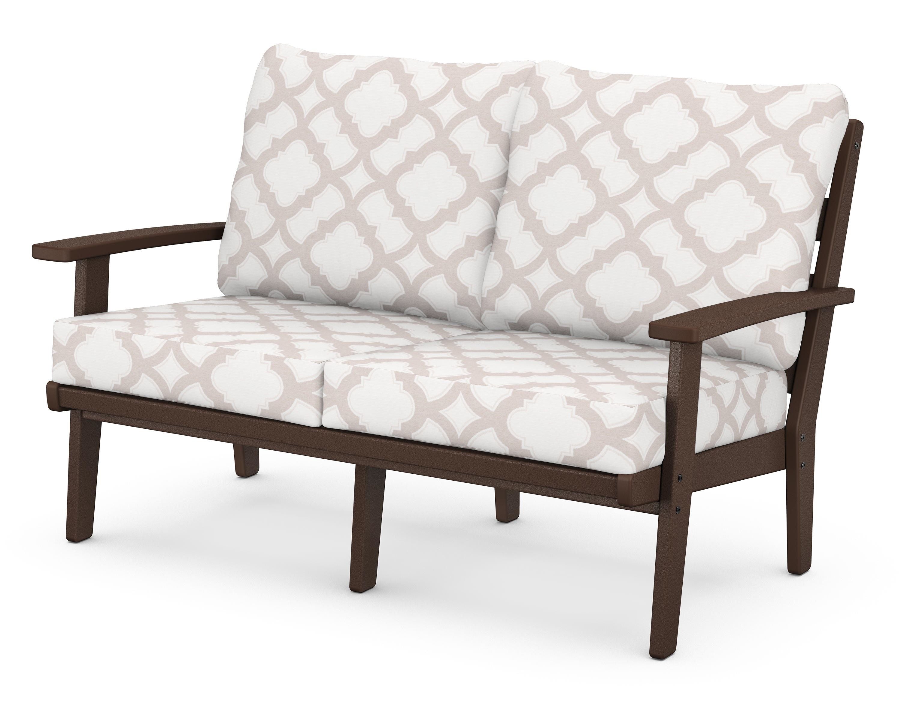 POLYWOOD® Grant Park Deep Seating Loveseat in Mahogany / Trellis Dune Burlap
