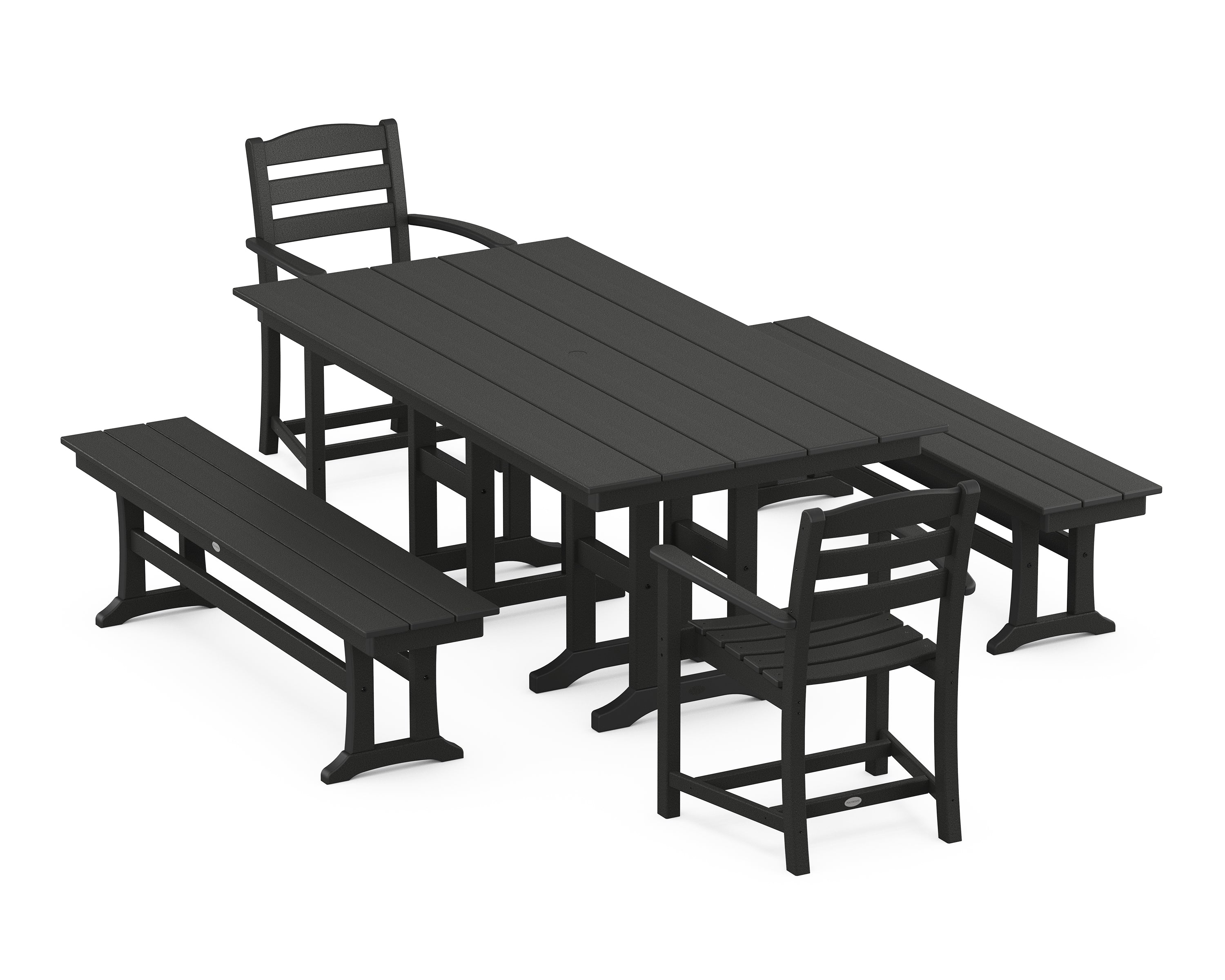 POLYWOOD® La Casa Café 5-Piece Farmhouse Dining Set with Benches in Black
