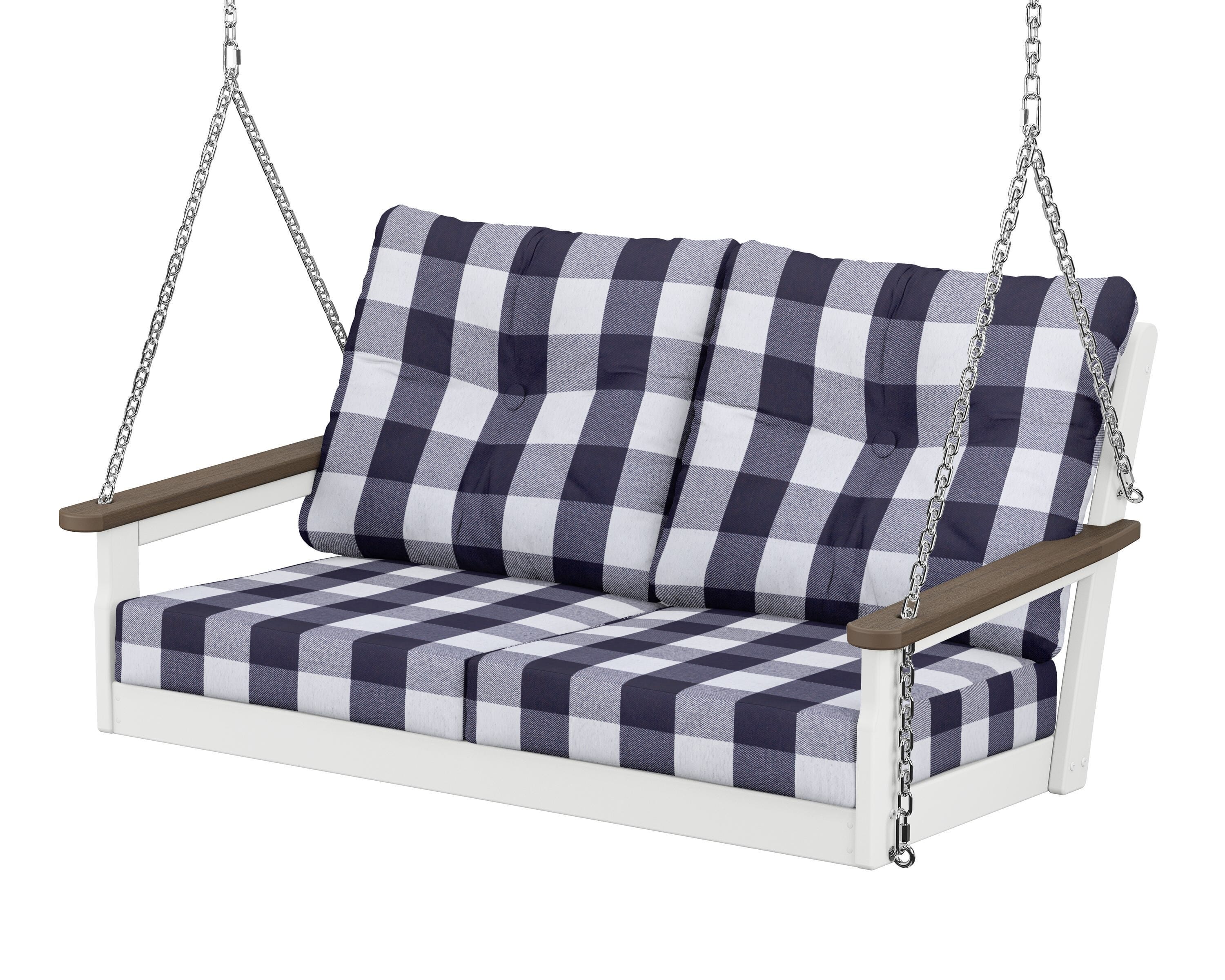 POLYWOOD® Vineyard Deep Seating Swing in White / Kona / Buffalo Plaid Navy