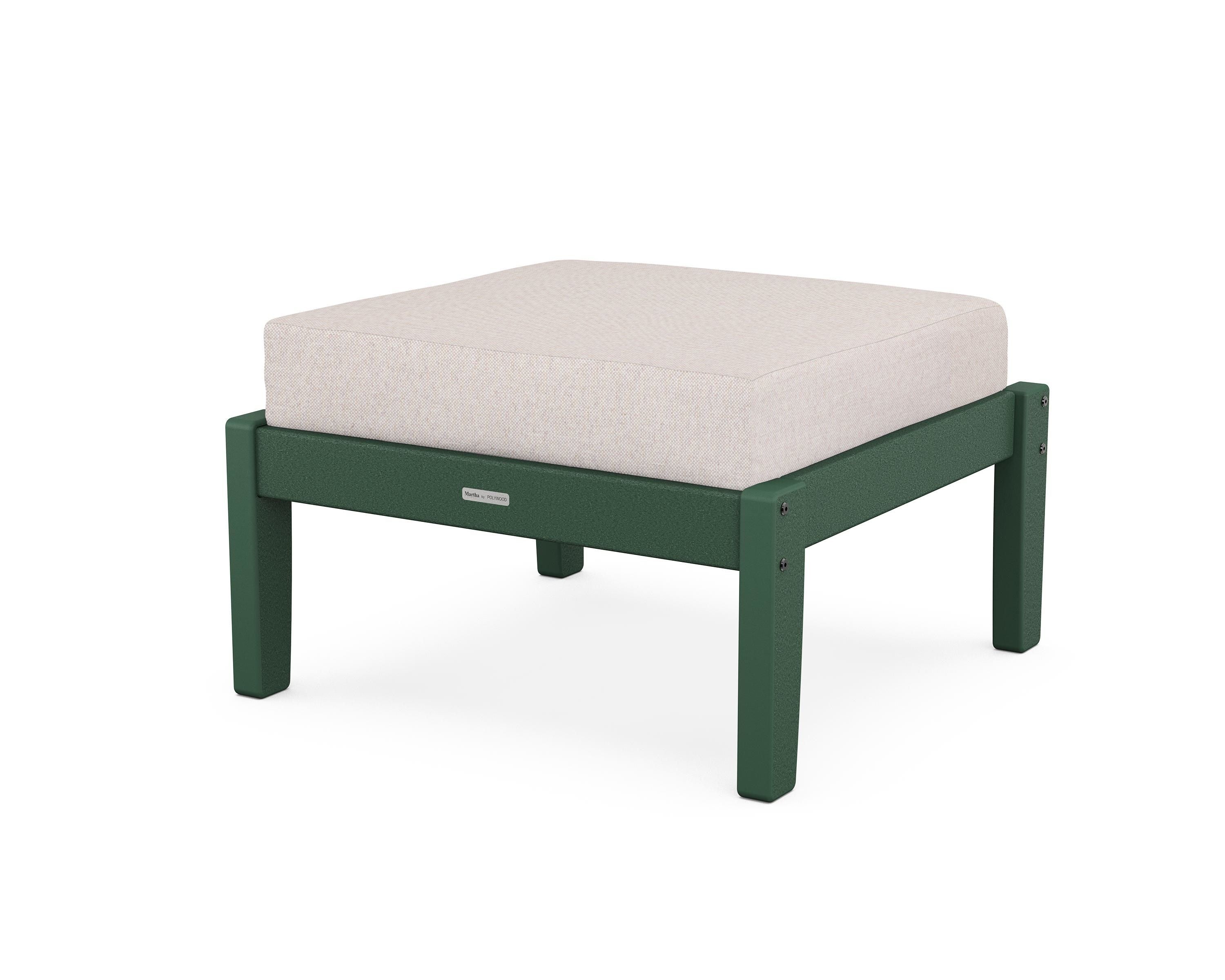 Martha Stewart by POLYWOOD® Chinoiserie Deep Seating Ottoman in Green / Dune Burlap