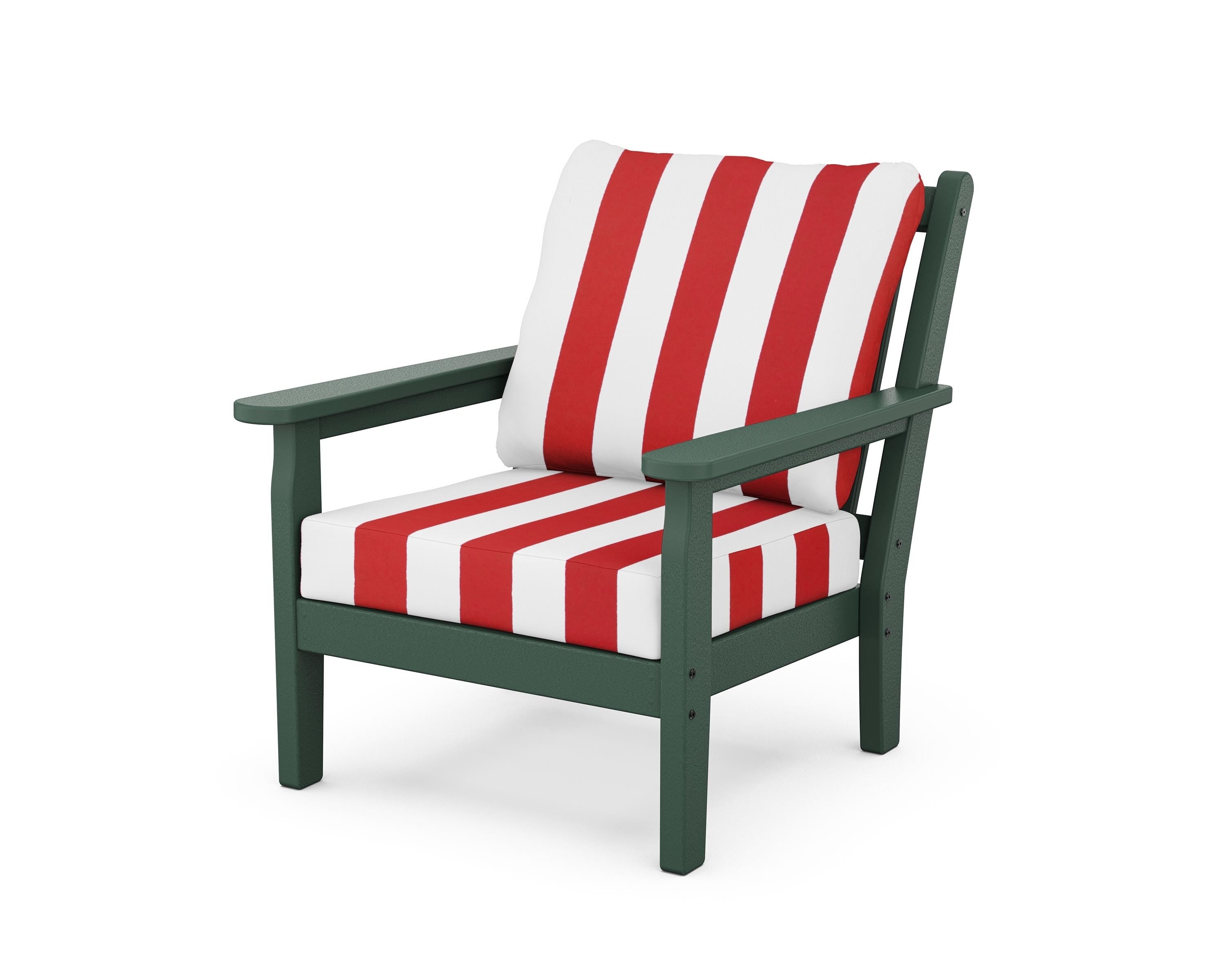 POLYWOOD® Chippendale Deep Seating Chair in Green / Cabana Stripe Crimson