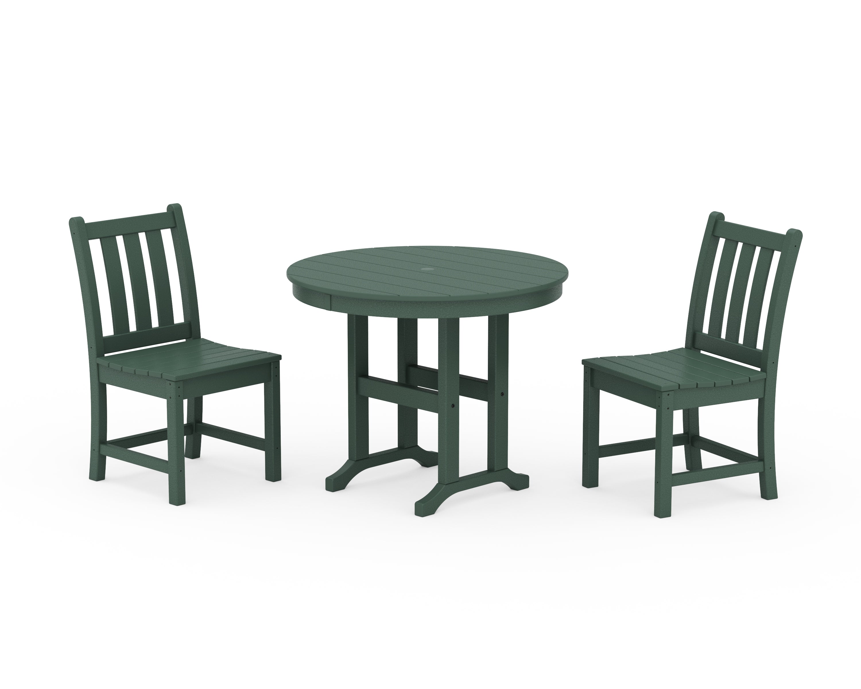 POLYWOOD® Traditional Garden Side Chair 3-Piece Round Dining Set in Green