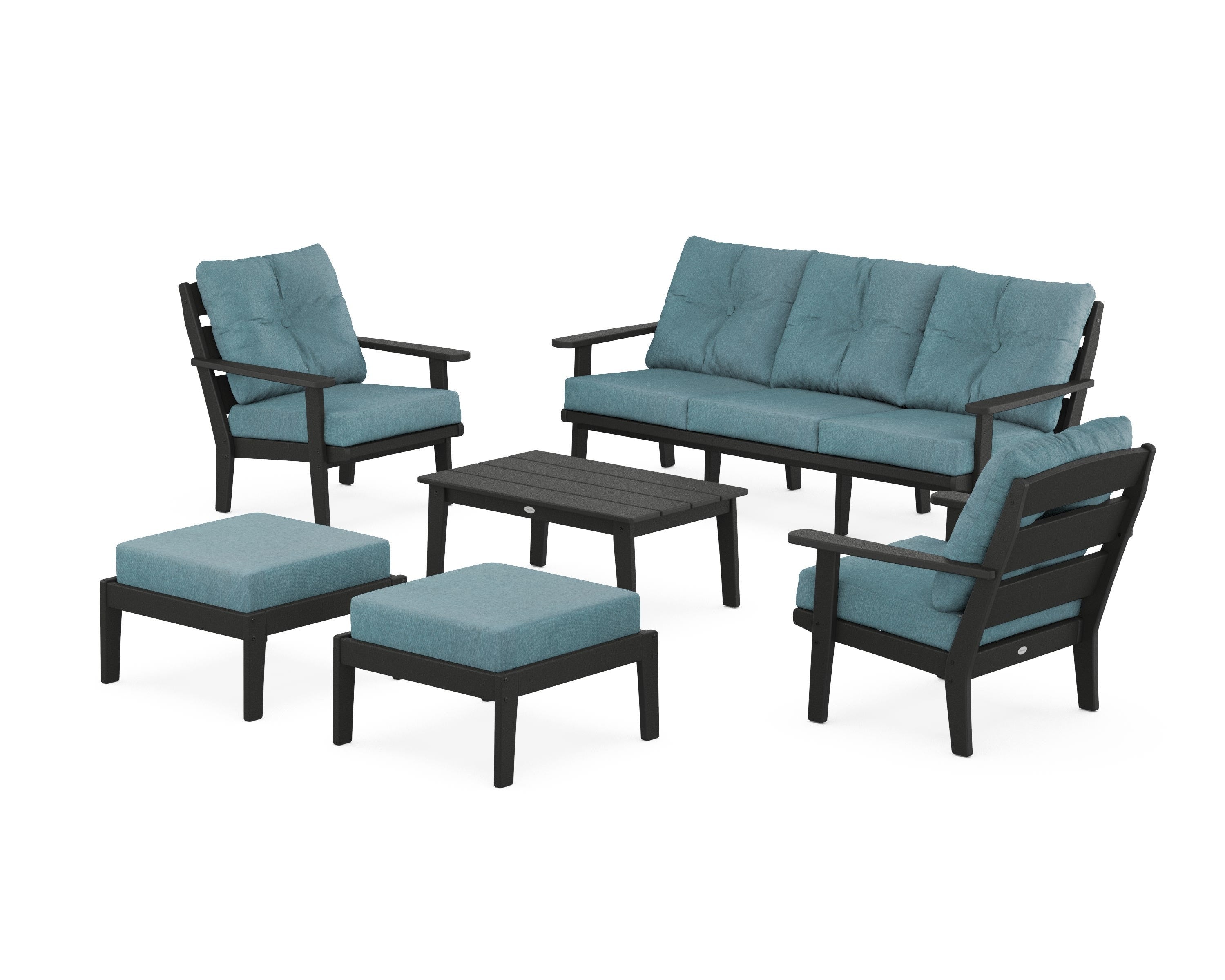 POLYWOOD® Lakeside 6-Piece Lounge Sofa Set in Black / Ocean Teal
