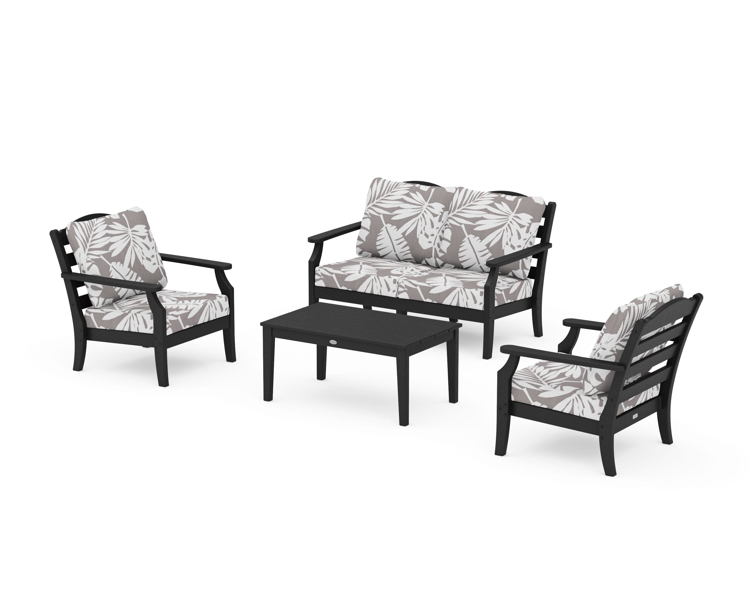 Draper James™ by POLYWOOD® Savannah 4-Piece Deep Seating Set with Loveseat in Black / Leaf Grey Mist