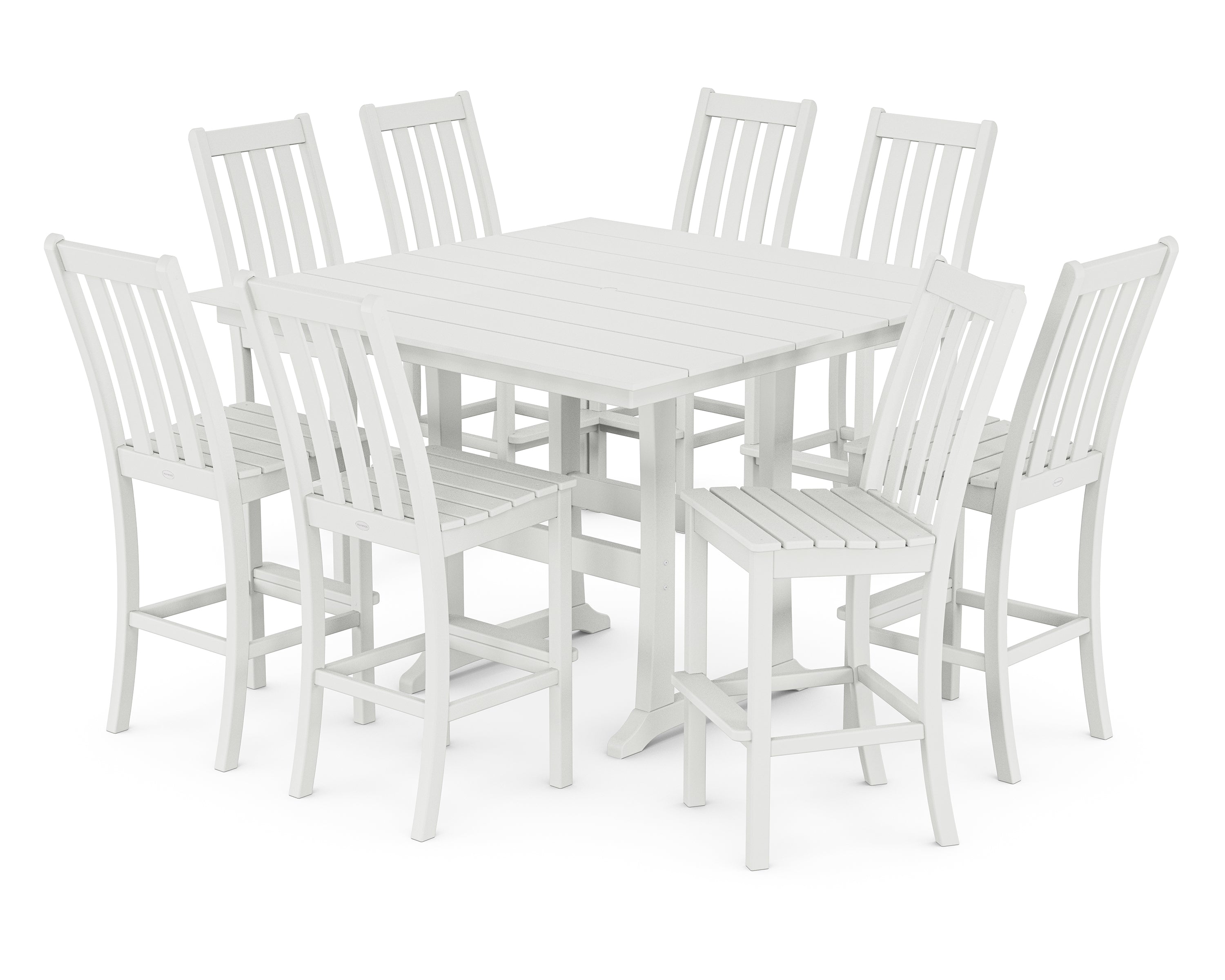 POLYWOOD® Vineyard 9-Piece Farmhouse Trestle Bar Set in White