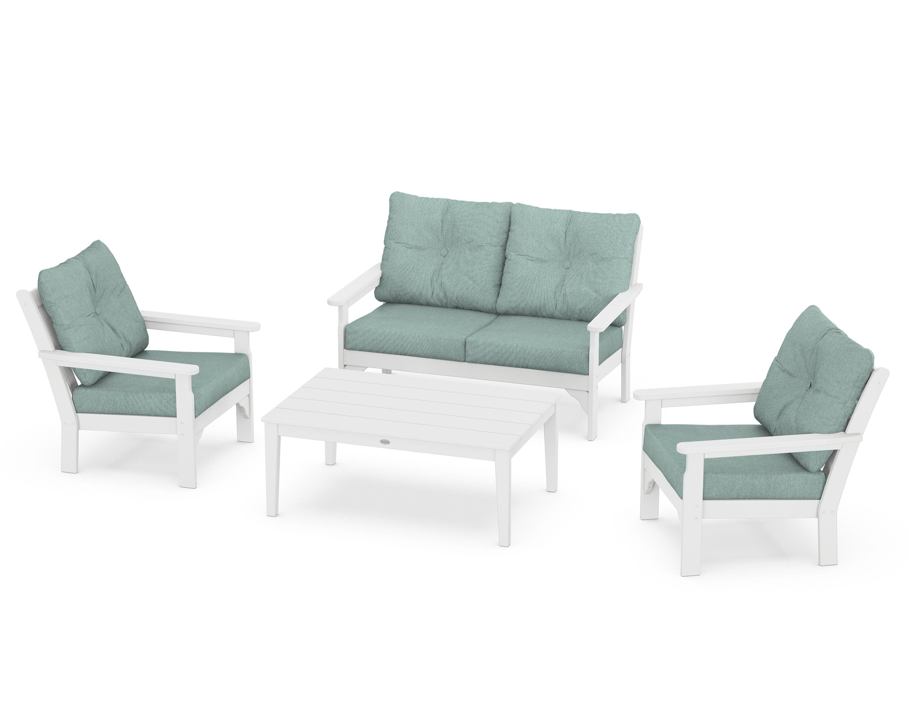 POLYWOOD® Vineyard 4-Piece Deep Seating Set in White / Glacier Spa